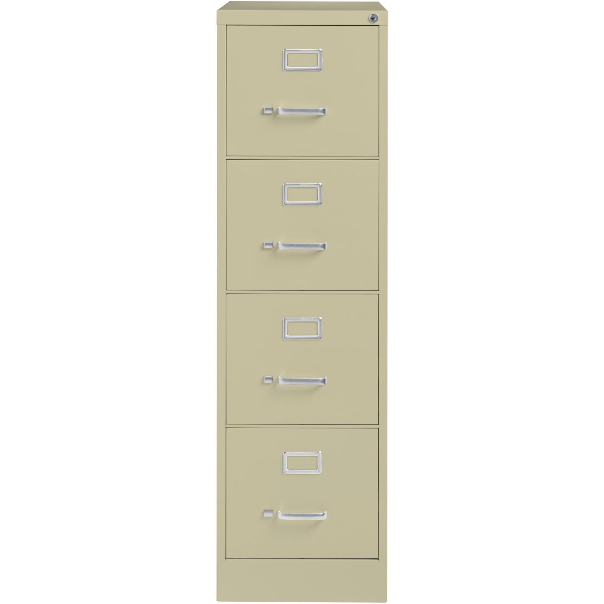 Lorell Fortress Series 26-1/2" Commercial-Grade Vertical File Cabinet - 15" x 26.5" x 52" - 4 x Drawer(s) for File - Letter - Vertical - Security Lock, Ball-bearing Suspension, Heavy Duty - Putty - Steel - Recycled -