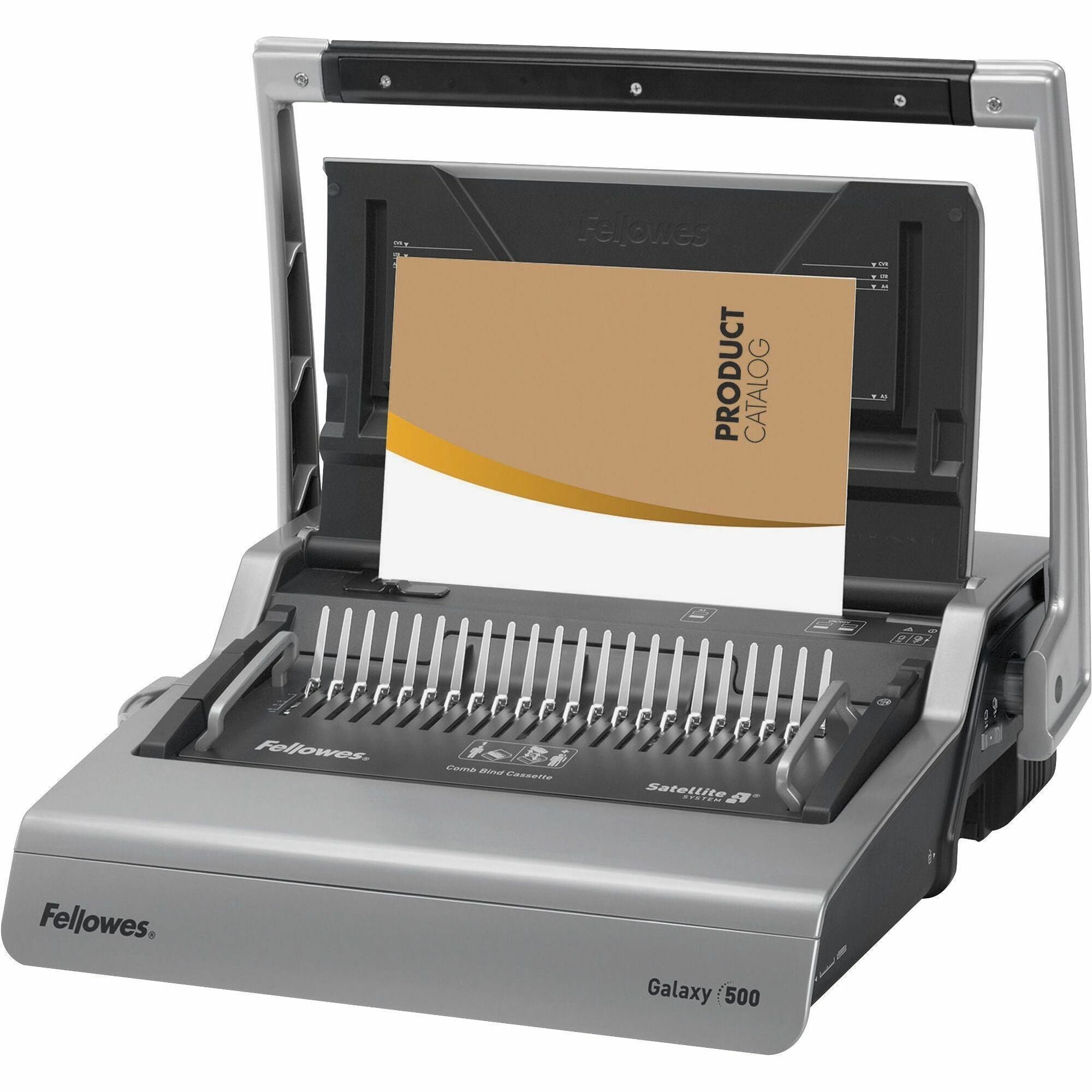 Fellowes Galaxy 500 Comb Binding Machine w/ Starter Kit - CombBind - 500 Sheet(s) Bind - 28 Punch - 6.5" x 20.9" x 17.8" - Metallic Silver, Black -