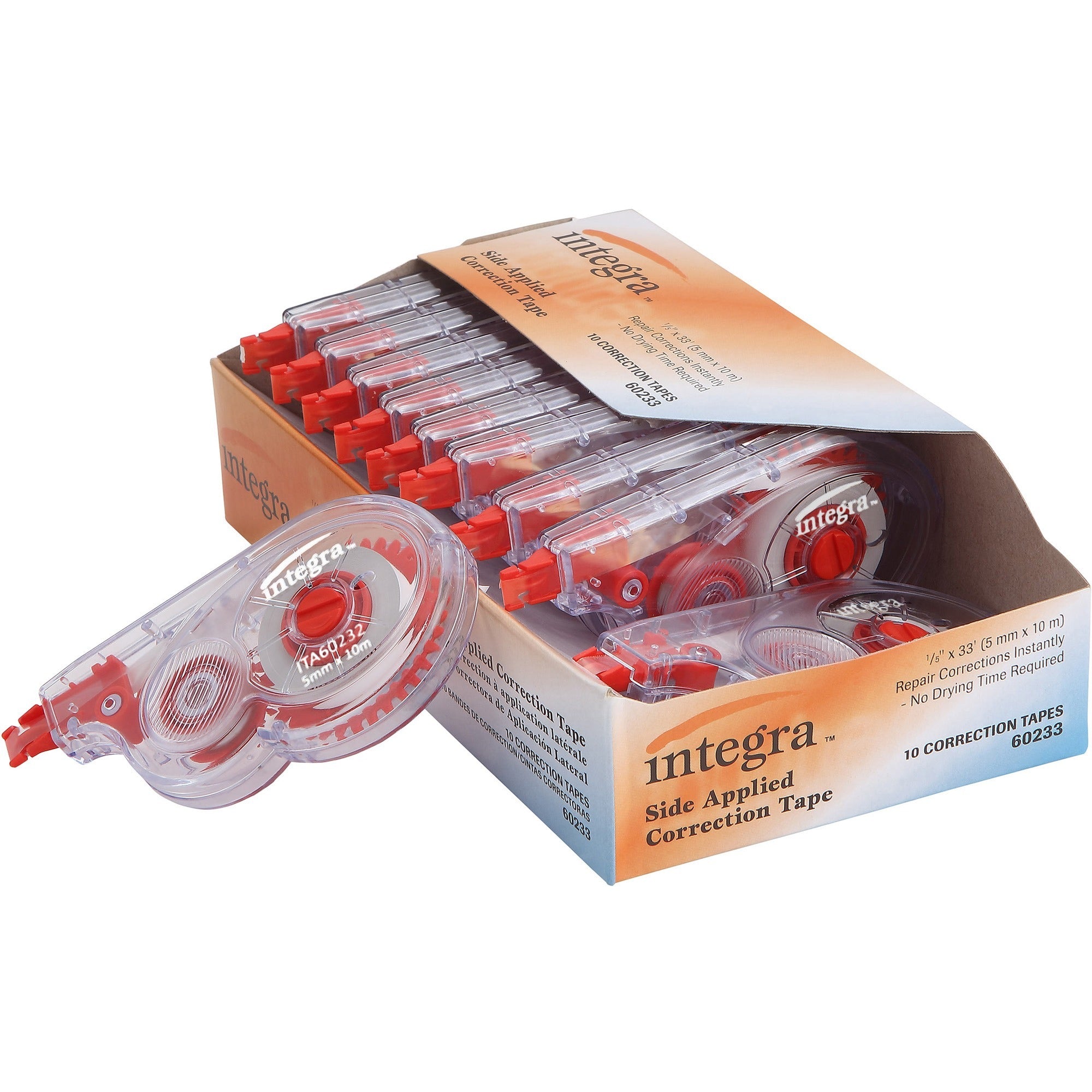 Integra Side-Apply Correction Tape - 0.20" Width x 32.80 ft LengthSmoke Dispenser - Tear Resistant - 10 / Pack - Smoke -