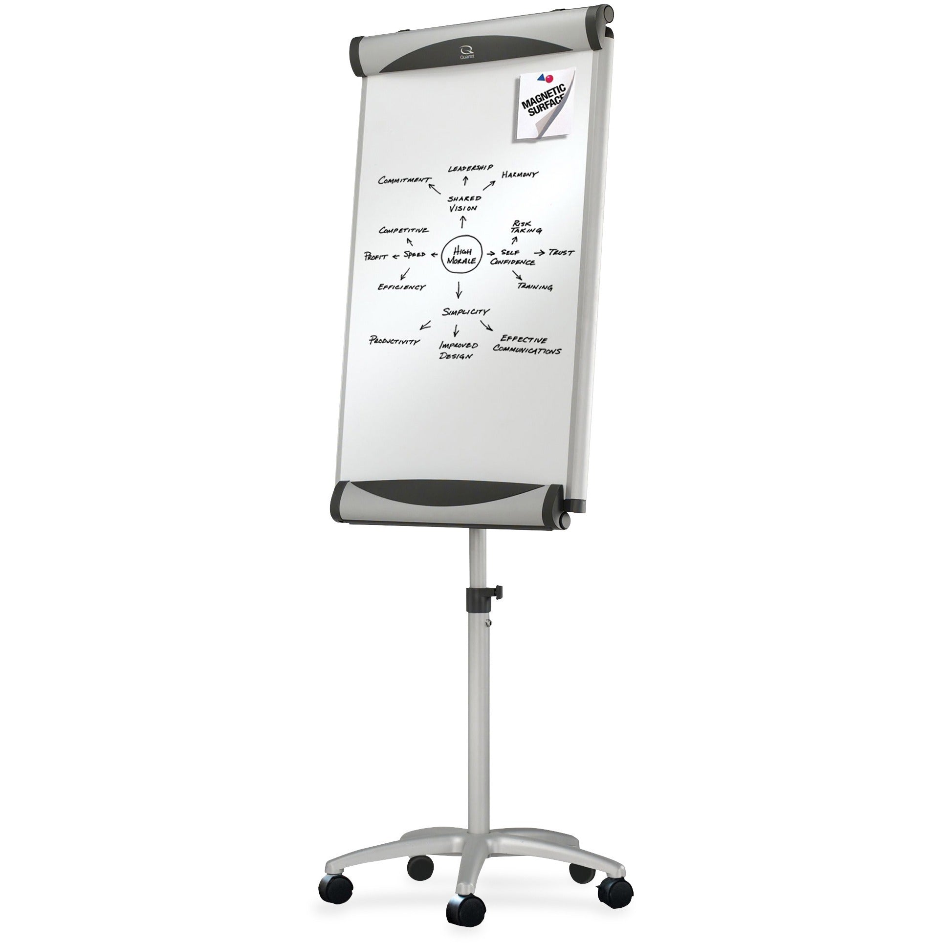 Quartet Euro Premium Mobile Magnetic Easel - 27" (2.2 ft) Width x 41" (3.4 ft) Height - White Porcelain Surface - Silver Aluminum Frame - Magnetic - 1 Each -