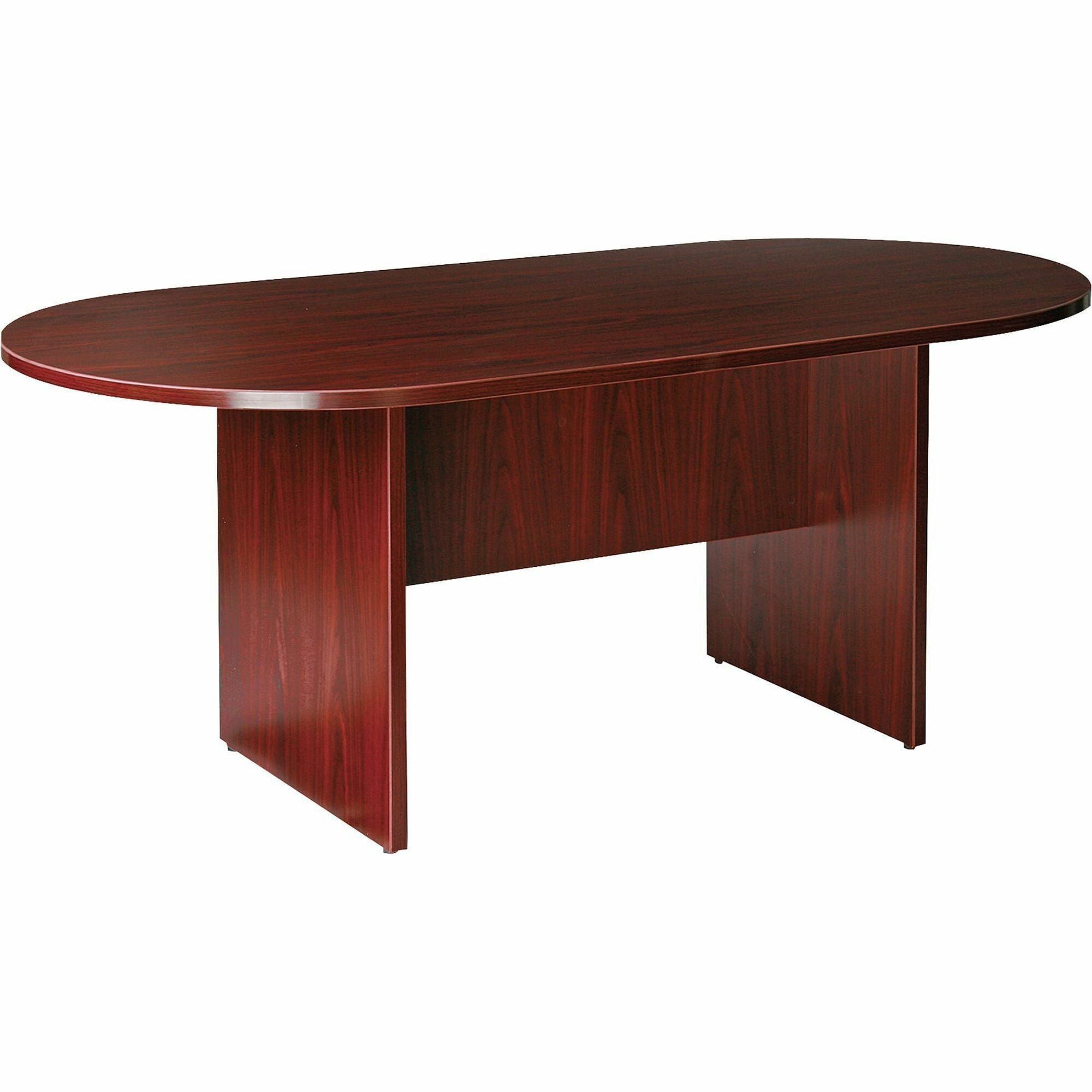 Lorell Essentials Oval Conference Table - For - Table TopLaminated Oval Top - Slab Base - 36" Table Top Length x 72" Table Top Width x 1.25" Table Top Thickness - 29.50" Height - Assembly Required - Mahogany - 1 Each -