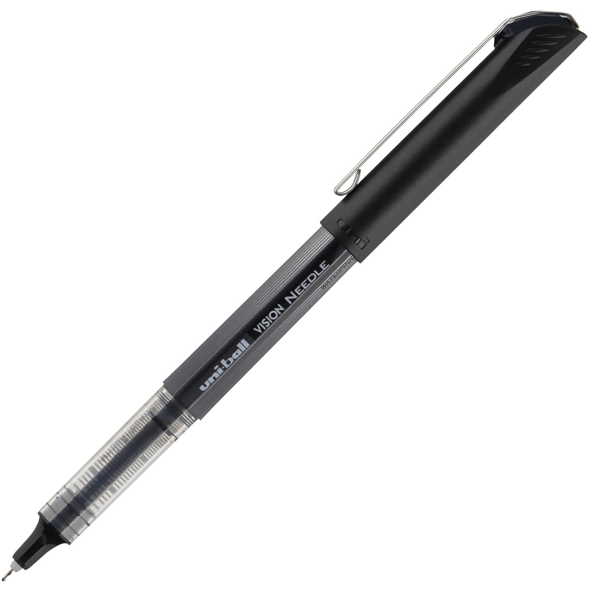 uniball-vision-needle-rollerball-pens-micro-pen-point-05-mm-pen-point-size-black-liquid-ink-1-dozen_ubc1734918 - 2