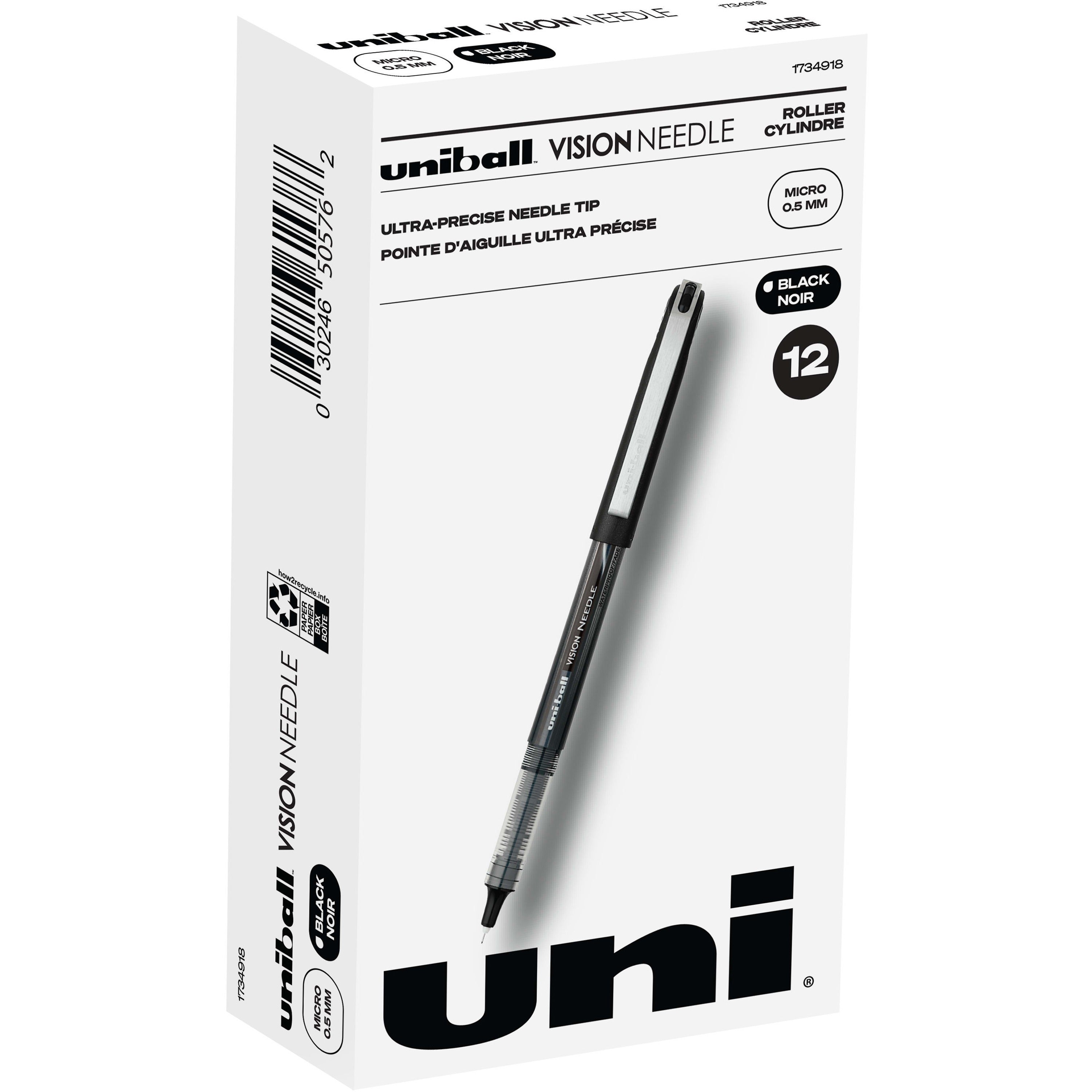 uniball-vision-needle-rollerball-pens-micro-pen-point-05-mm-pen-point-size-black-liquid-ink-1-dozen_ubc1734918 - 1