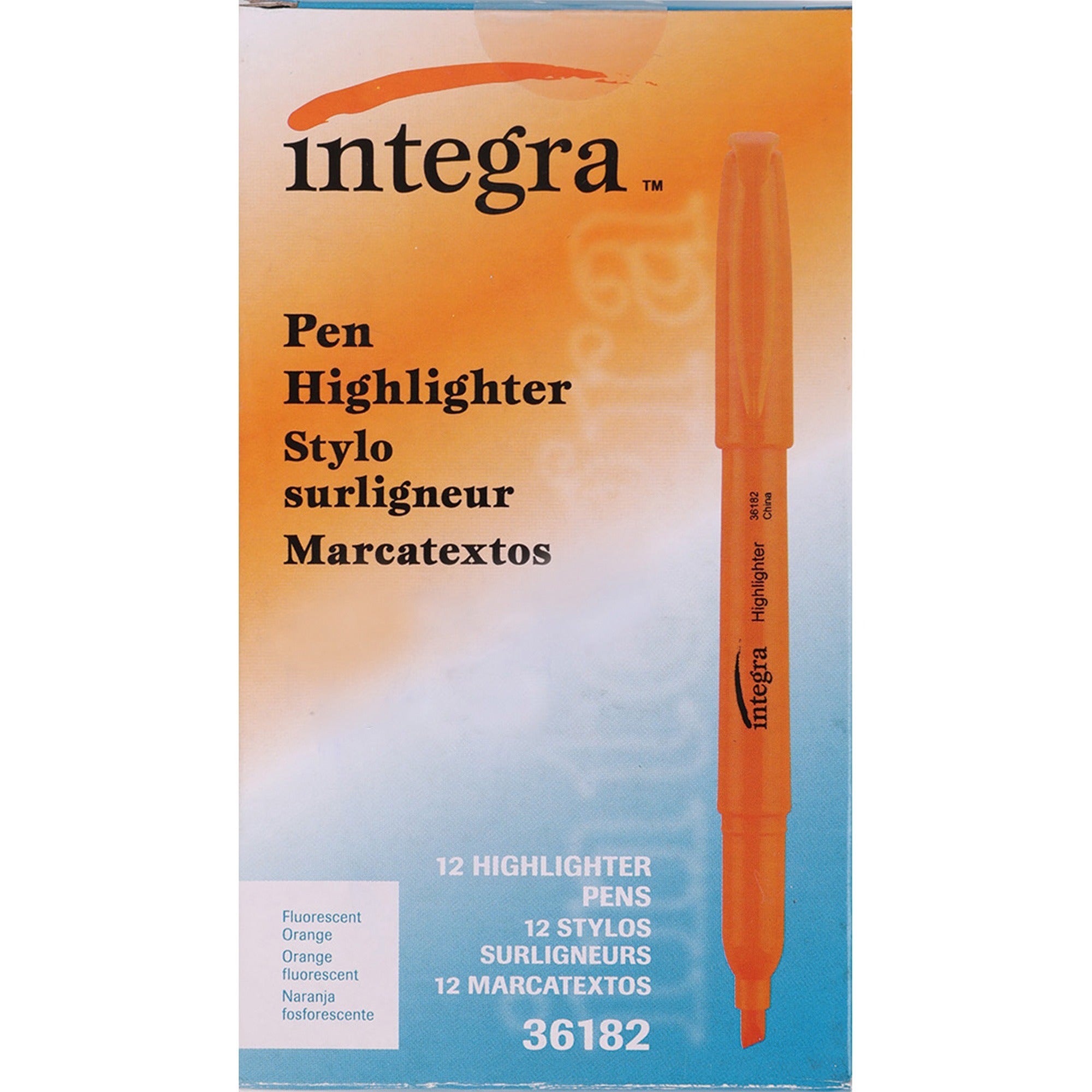 Integra Pen Style Fluorescent Highlighters - Chisel Marker Point Style - Fluorescent Orange - 1 Dozen -