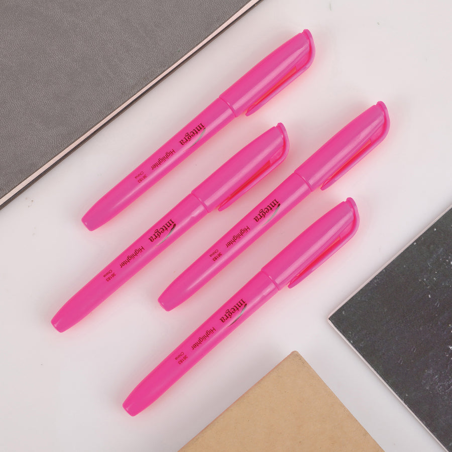 Integra Pen Style Fluorescent Highlighters - Chisel Marker Point Style - Fluorescent Pink - 1 Dozen -