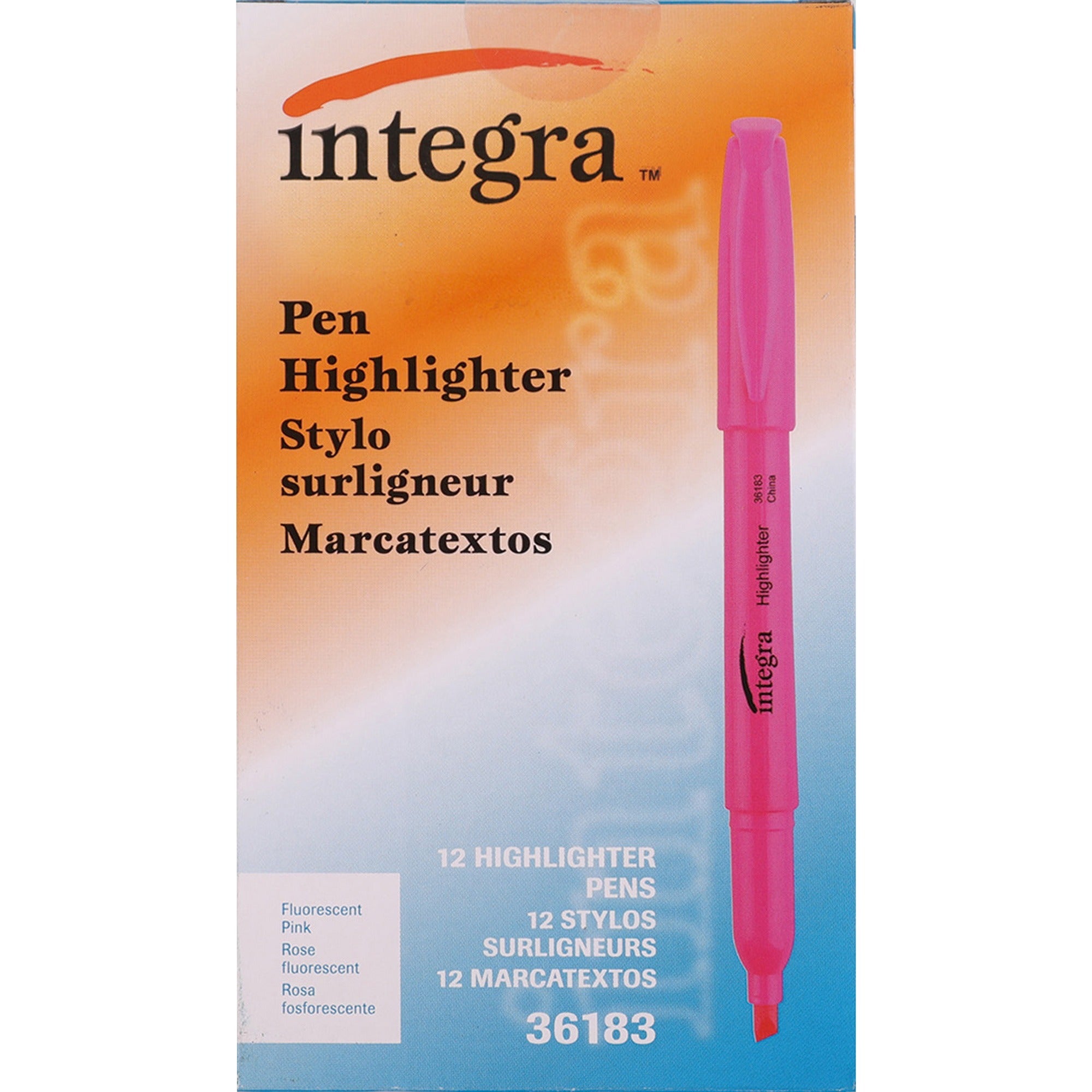 Integra Pen Style Fluorescent Highlighters - Chisel Marker Point Style - Fluorescent Pink - 1 Dozen -