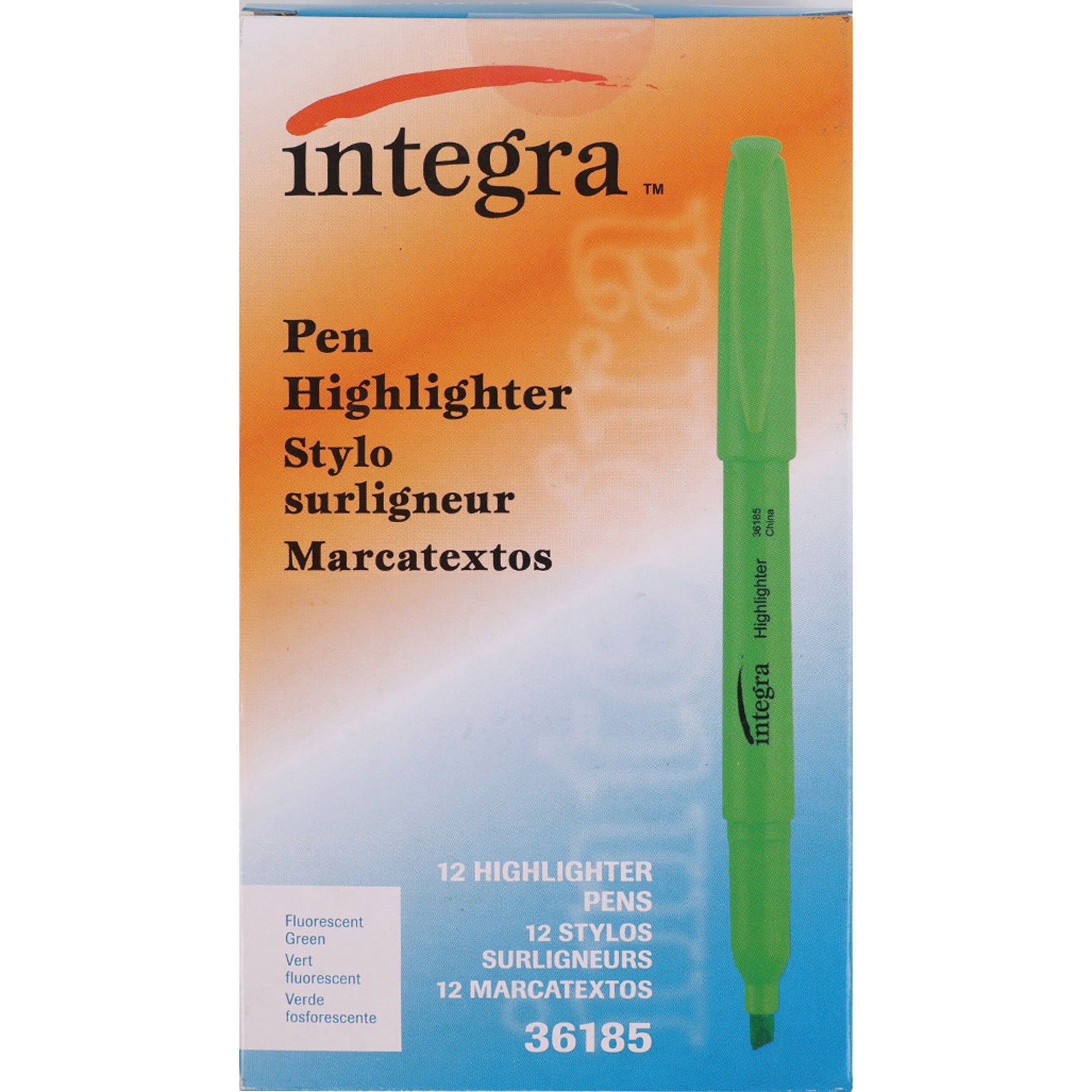 Integra Pen Style Fluorescent Highlighters - Chisel Marker Point Style - Green - 1 Dozen -