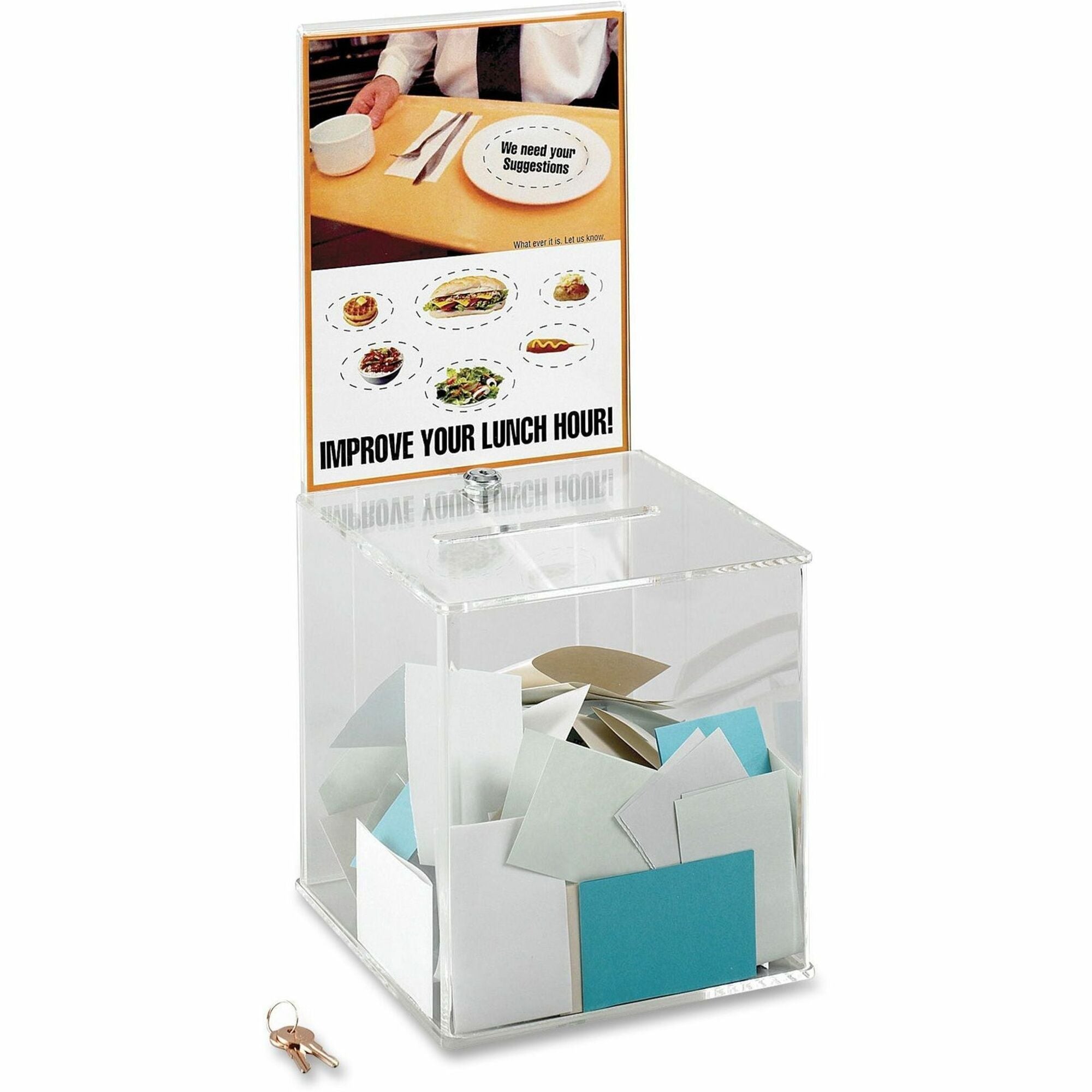 Safco Customizable Locking Acrylic Collection Box - 5.75" x 0.50" - 21" Height x 9.3" Width x 9.3" Depth - Lockable - Clear - Acrylic - 1 Each -