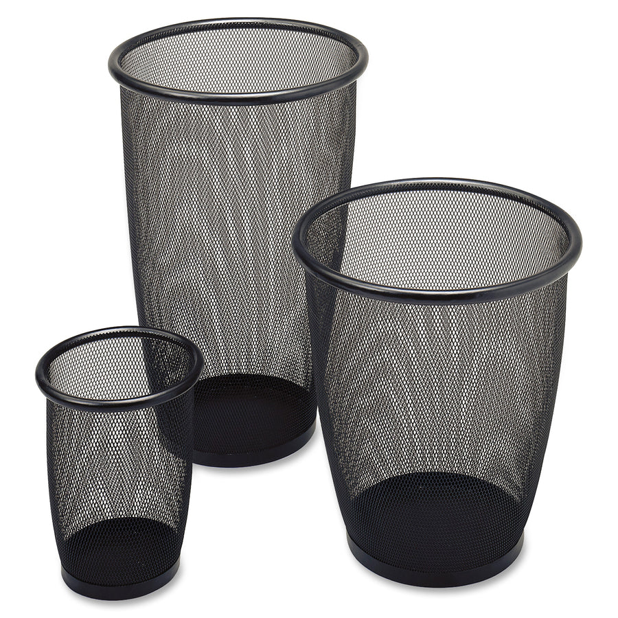 Safco Round Mesh Wastebaskets - 3 quart Capacity - Round - 7.50" Opening Diameter - 9" Height - Steel - Black - 1 Each -