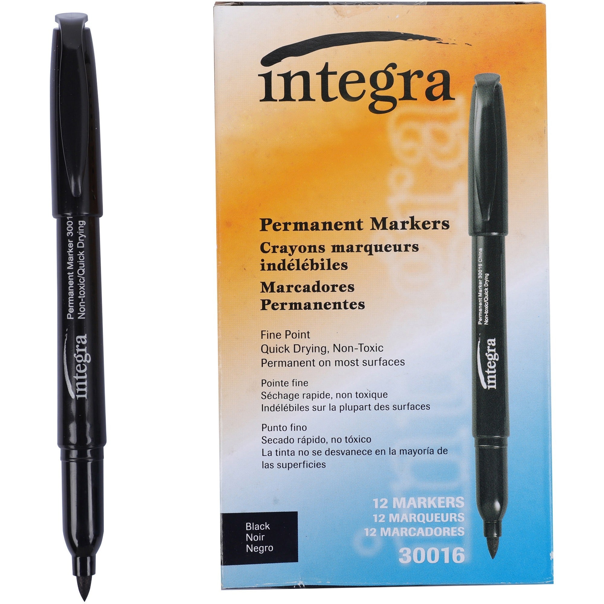Integra Permanent Fine Point Markers - Fine Marker Point - Black - 1 Dozen -