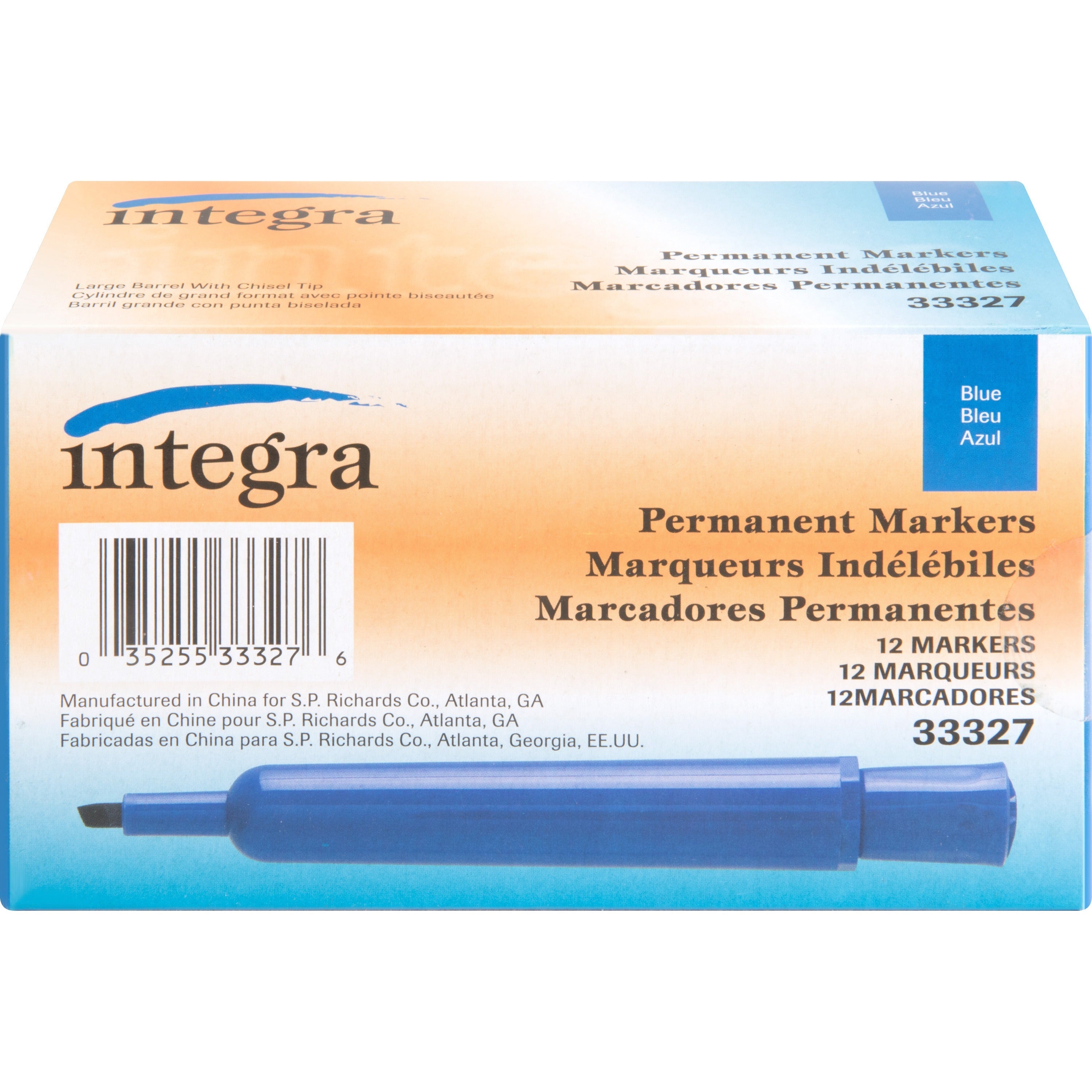 Integra Permanent Chisel Markers - Chisel Marker Point Style - Blue - 1 Dozen -