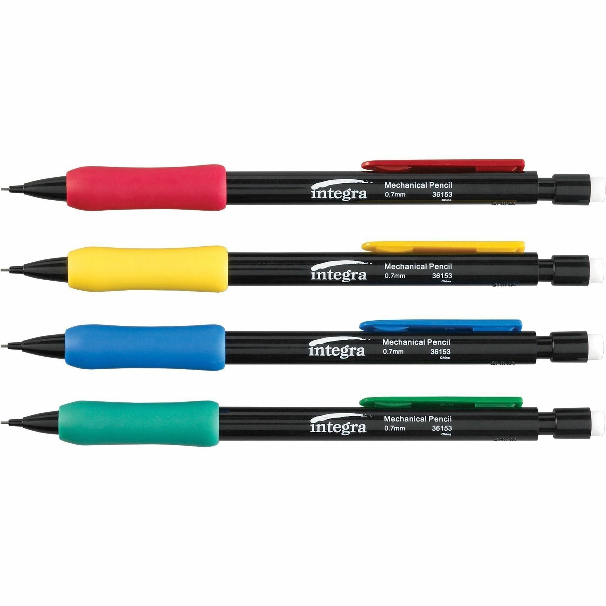 Integra Grip Mechanical Pencils - 0.7 mm Lead Diameter - Refillable - Black Lead - Assorted Barrel - 1 Dozen -