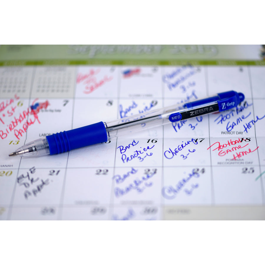 Zebra Z-Grip Retractable Ballpoint Pens - Medium Pen Point - 1 mm Pen Point Size - Retractable - Red - Clear, Red Barrel - 12 / Dozen -