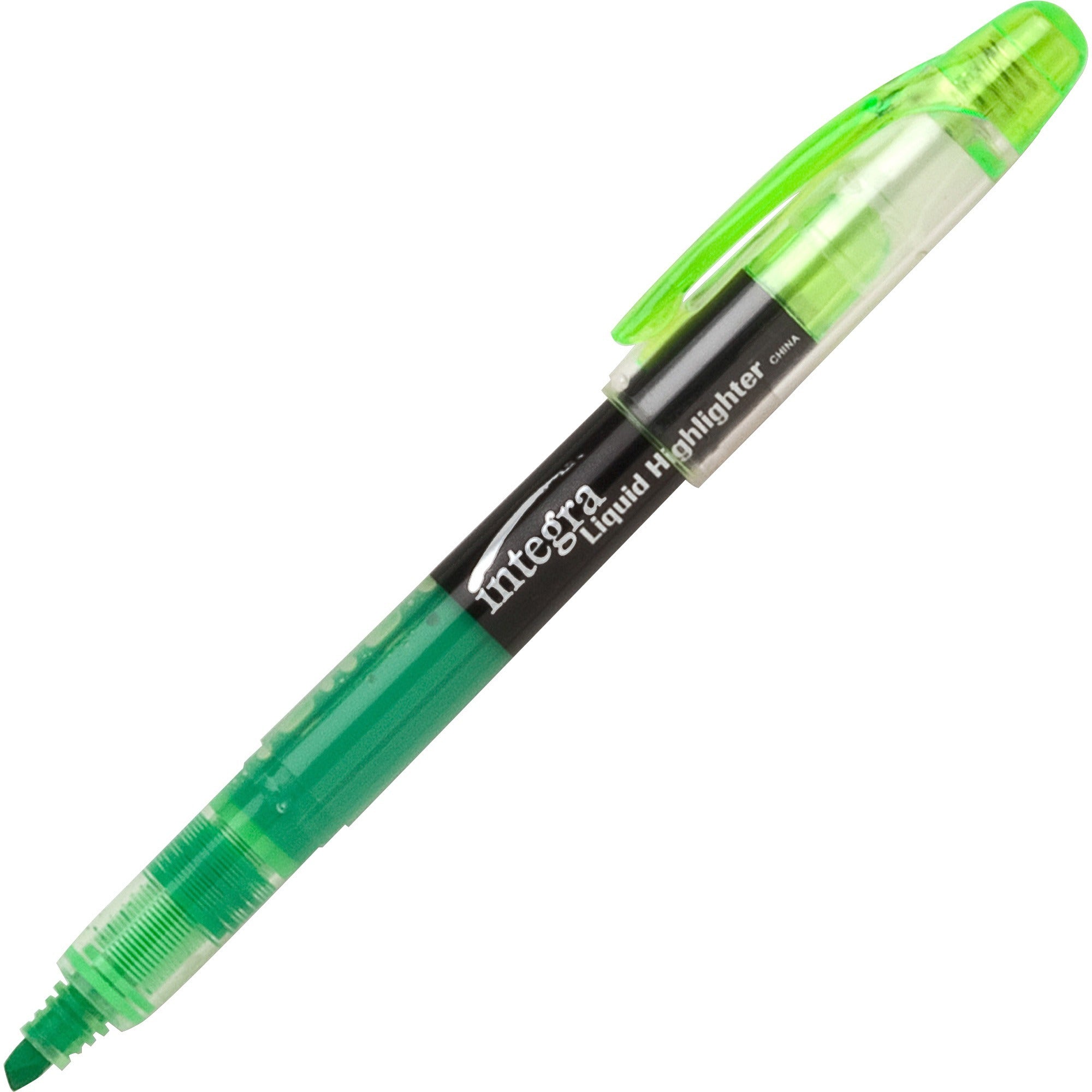 Integra Liquid Highlighters - Chisel Marker Point Style - Green - 1 Dozen -
