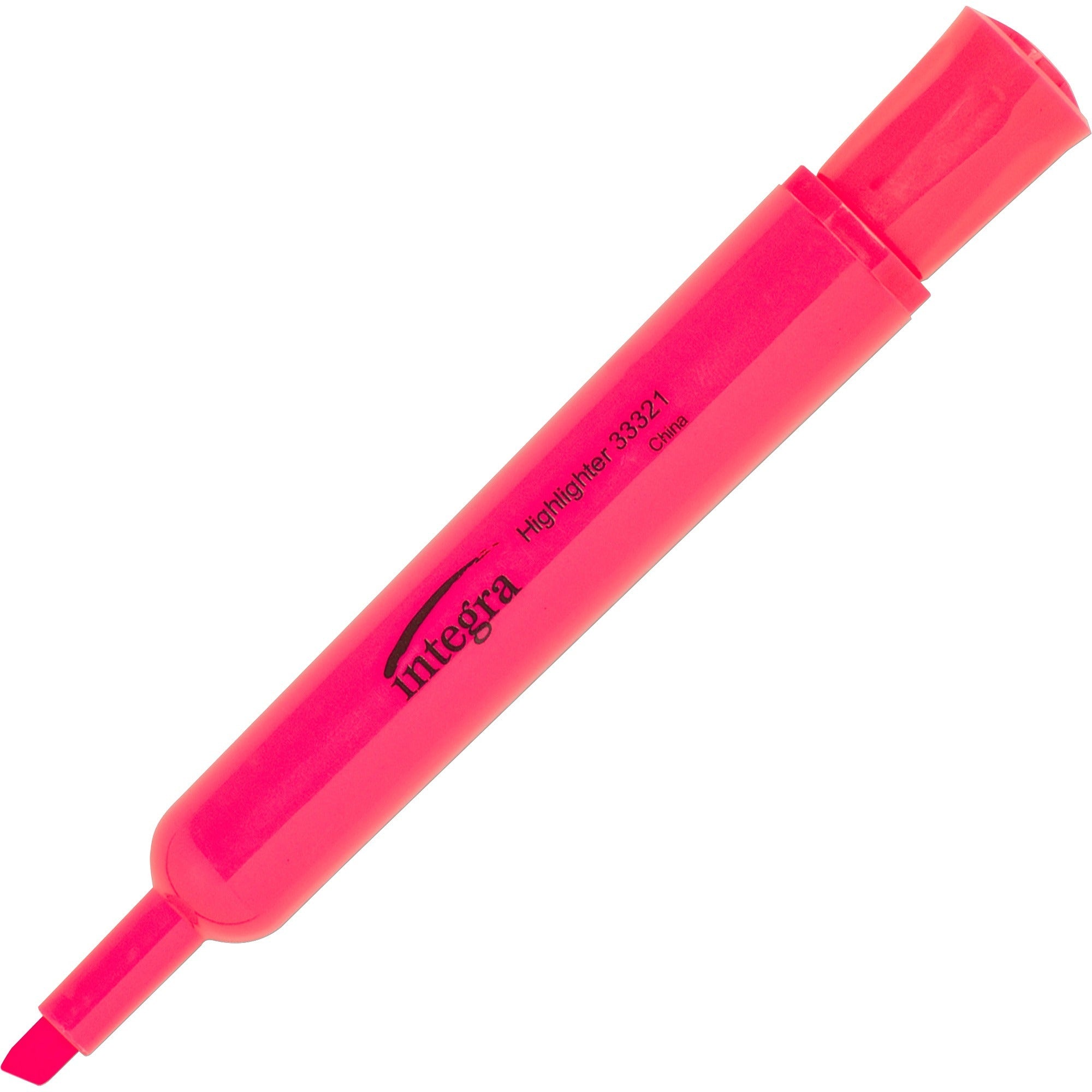 Integra Chisel Desk Liquid Highlighters - Chisel Marker Point Style - Fluorescent Pink - 1 Dozen -
