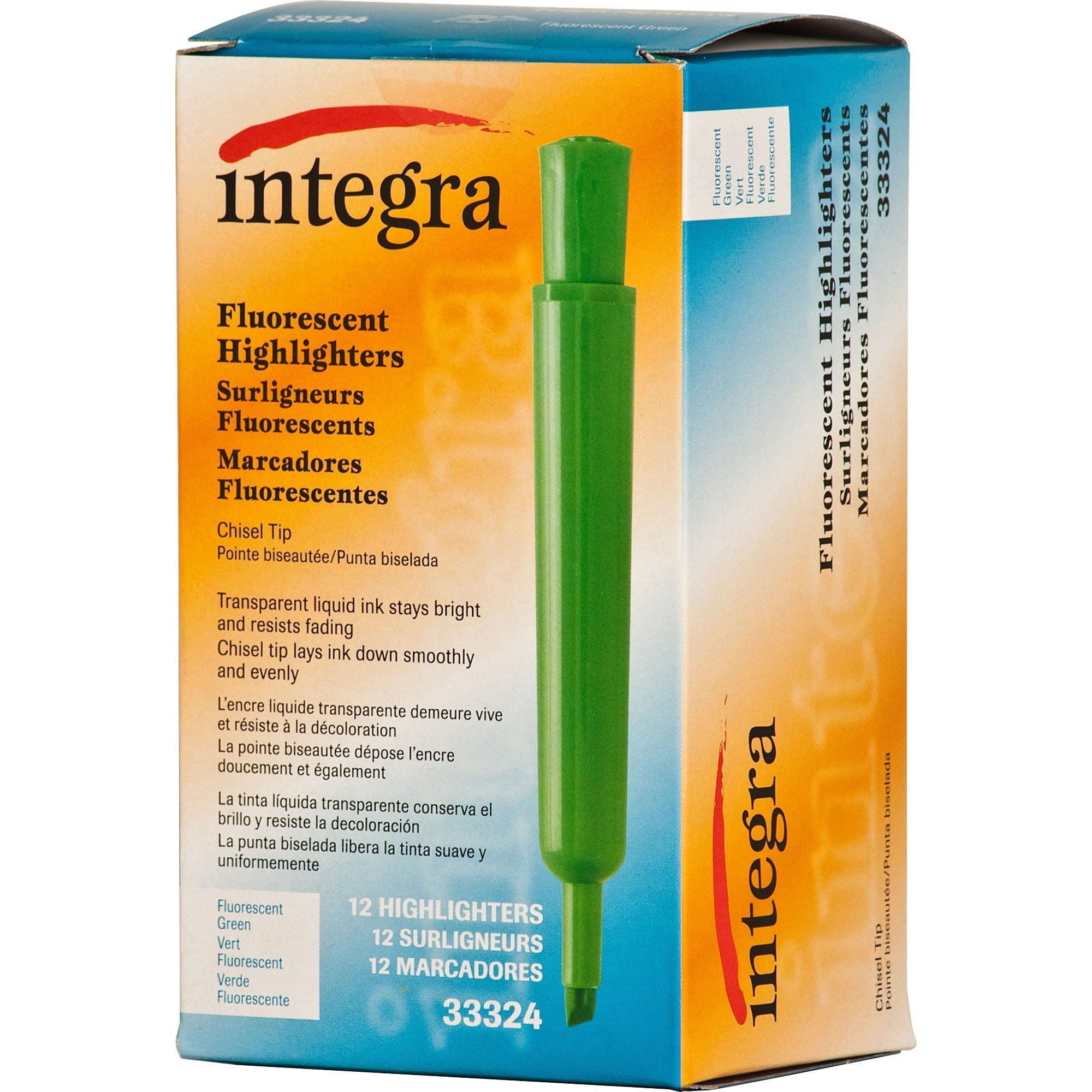 Integra Chisel Desk Liquid Highlighters - Chisel Marker Point Style - Green - 1 Dozen -