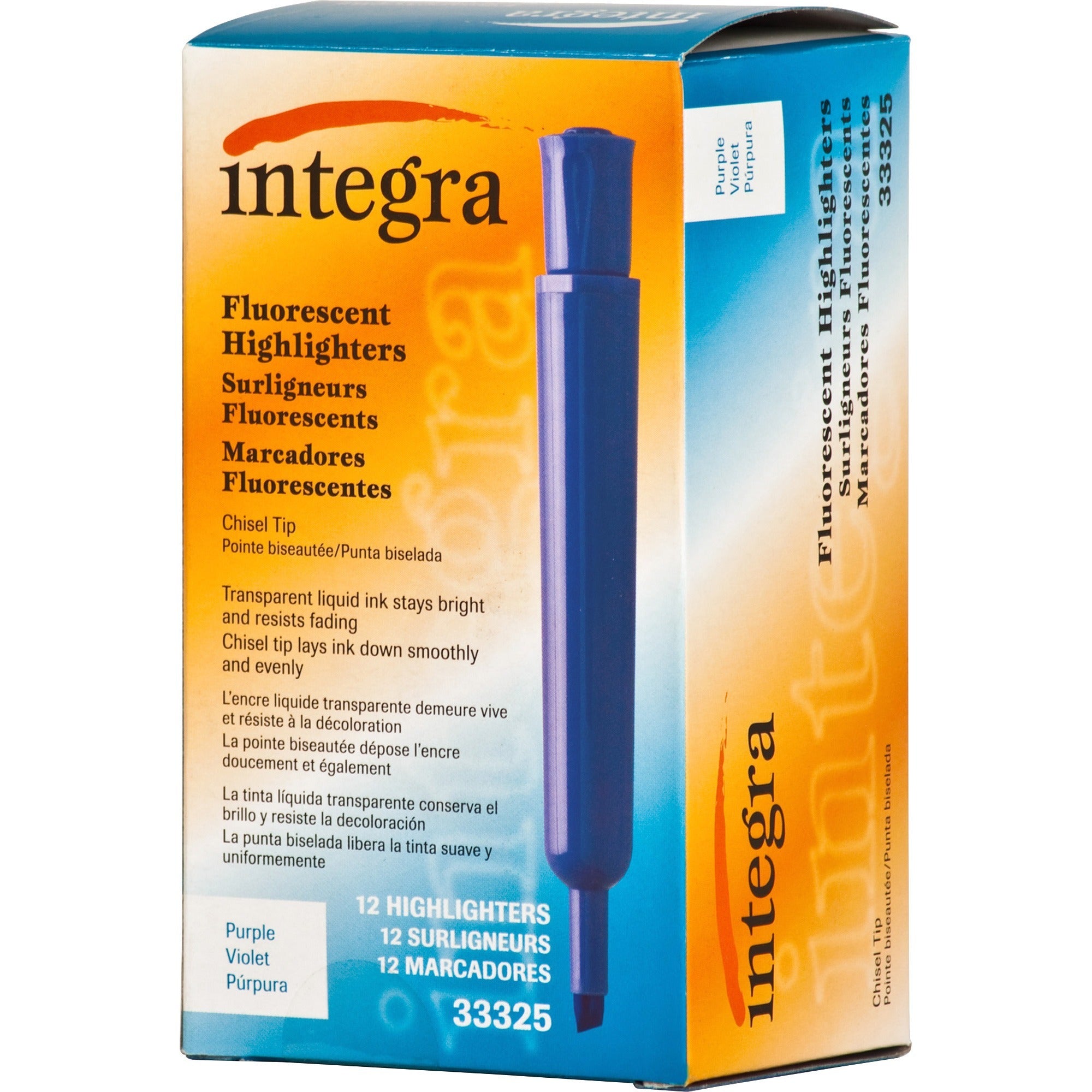 Integra Chisel Desk Liquid Highlighters - Chisel Marker Point Style - Purple - 1 Dozen -