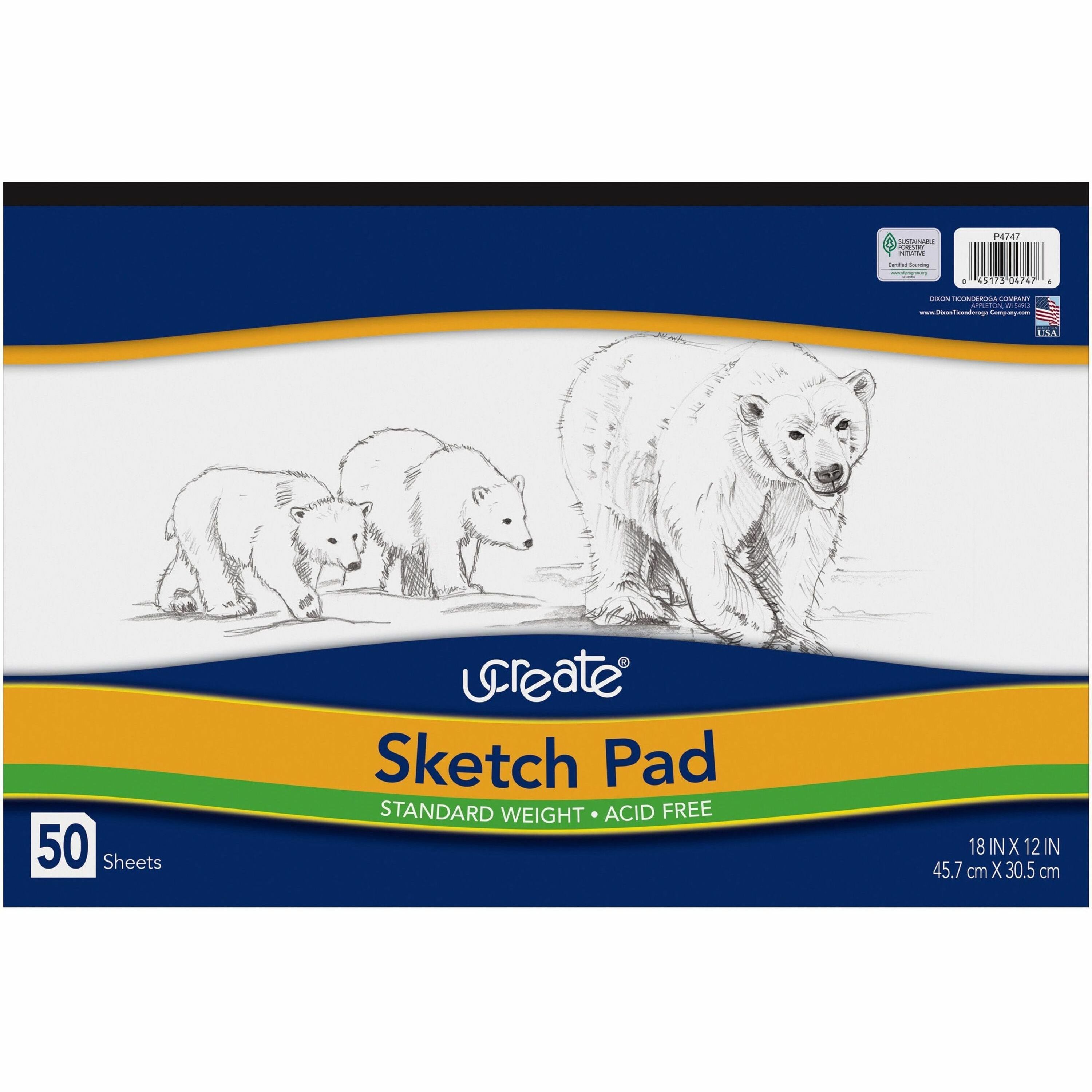 UCreate Medium Weight Sketch Pads - 50 Sheets - 18" x 12" - White Paper - Mediumweight, Acid-free - Recycled - 50 / Pad - 1