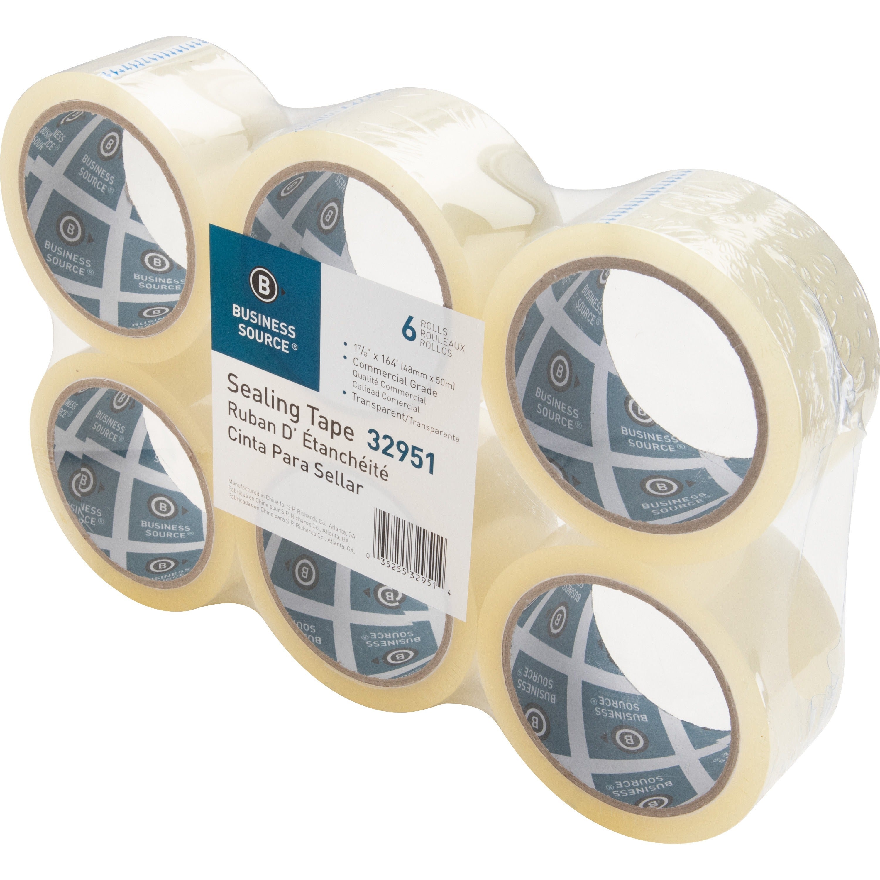 Business Source 3" Core Sealing Tape - 55 yd Length x 1.88" Width - 3" Core - Pressure-sensitive Poly - 2 mil - Adhesive Backing - Abrasion Resistant, Moisture Resistant, Split Resistant - For Packing, Sealing - 6 / Pack - Clear -