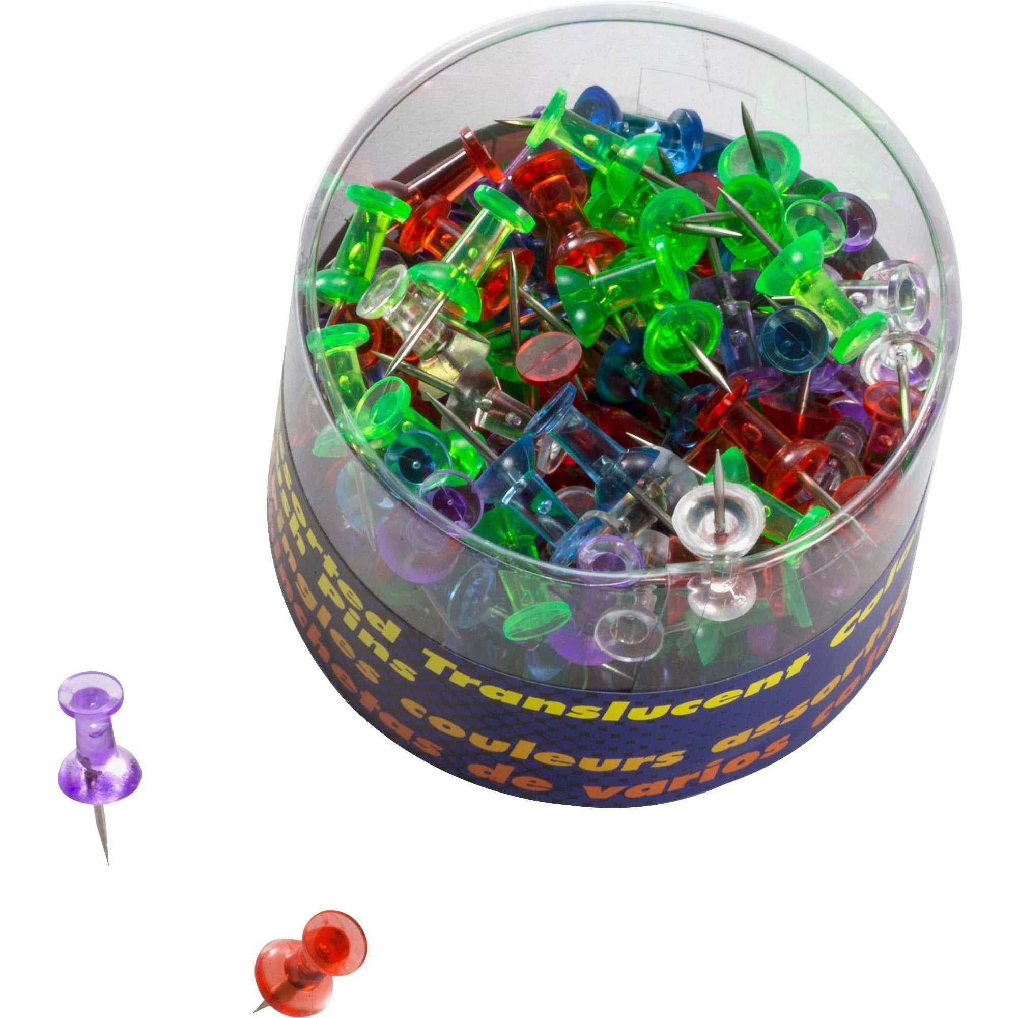Officemate Translucent Pushpins - 0.5" Length x 0.3" Diameter - 200 / Pack - Assorted - Steel -