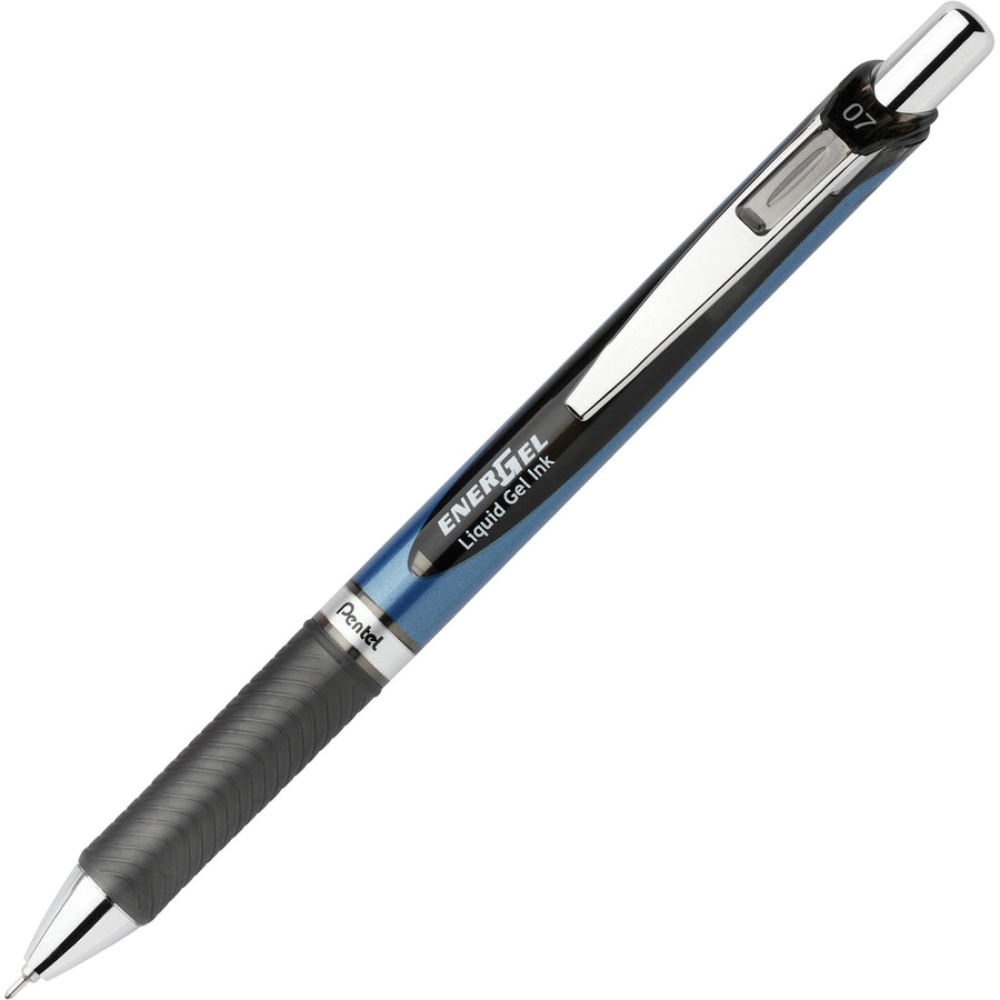 EnerGel EnerGel RTX Liquid Gel Pens - Medium Pen Point - 0.7 mm Pen Point Size - Needle Pen Point Style - Refillable - Retractable - Black Gel-based Ink - Blue Barrel - Stainless Steel Tip - 2 / Pack -