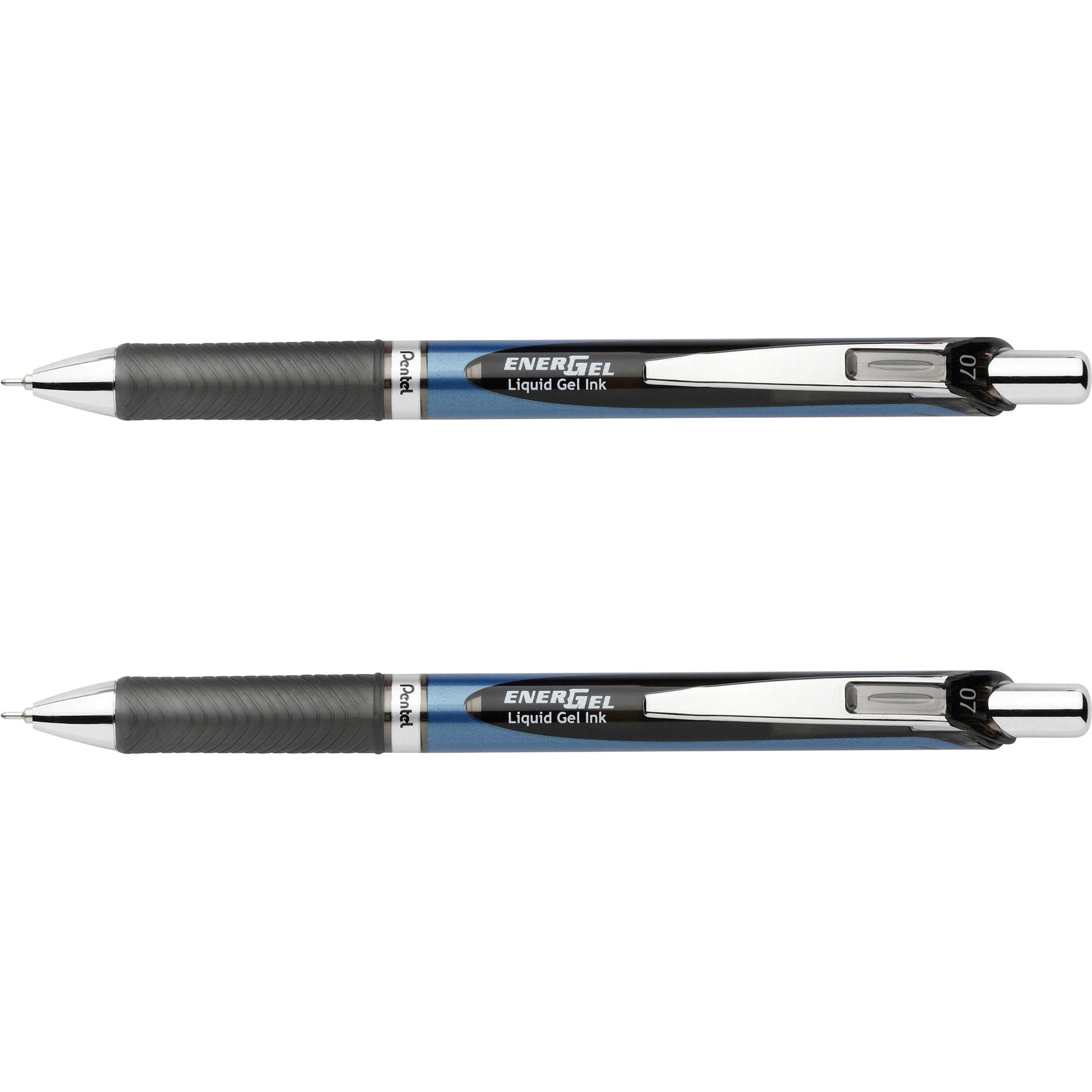 EnerGel EnerGel RTX Liquid Gel Pens - Medium Pen Point - 0.7 mm Pen Point Size - Needle Pen Point Style - Refillable - Retractable - Black Gel-based Ink - Blue Barrel - Stainless Steel Tip - 2 / Pack -