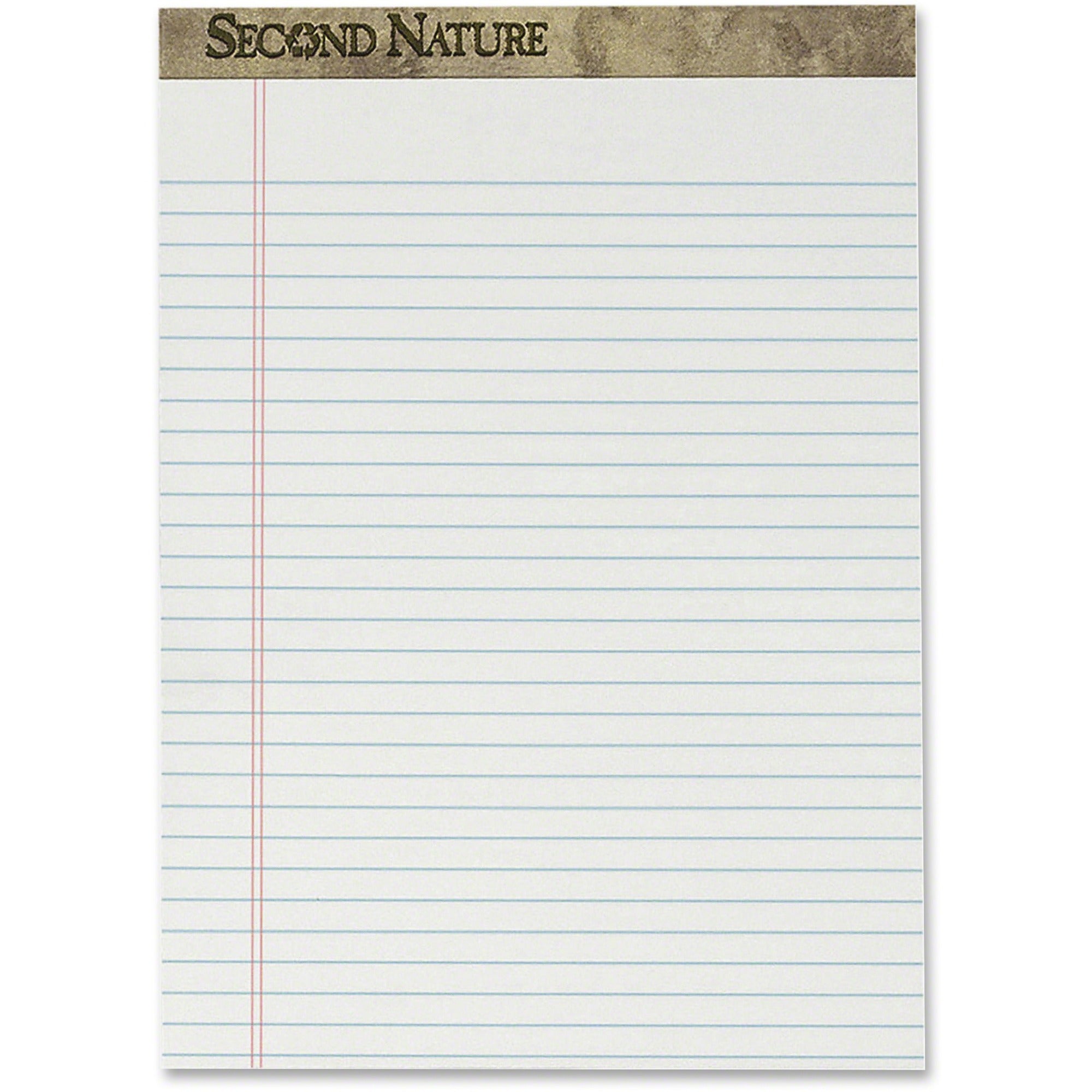 TOPS Second Nature Legal Pads - 50 Sheets - Ruled Red Margin - 18 lb Basis Weight - 8 1/2" x 11 3/4" - 2.50" x 11.8" x 8.5" - White Paper - Bleed Resistant, Perforated, Environmentally Friendly, Acid-free - Recycled - 1 Dozen -