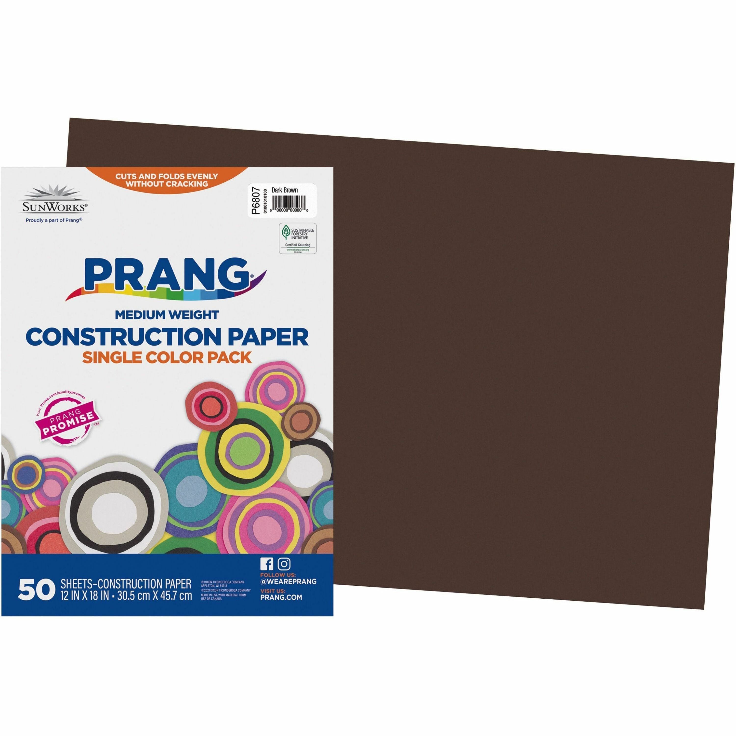 Prang Construction Paper - Art Classes - 18"Width x 12"Length - 50 / Pack - Dark Brown -
