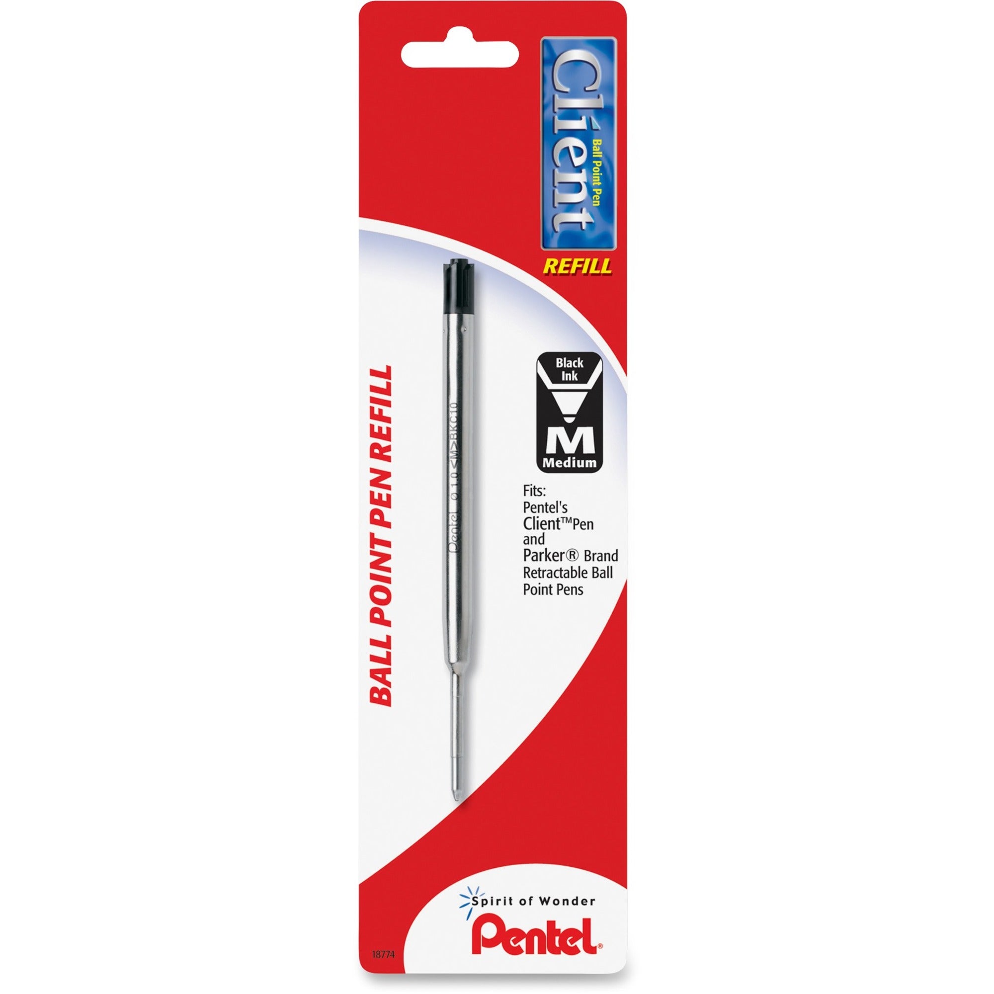Pentel BKC10 Liquid Ink Client Refill - Medium Point - Black Ink - 1 / Pack -