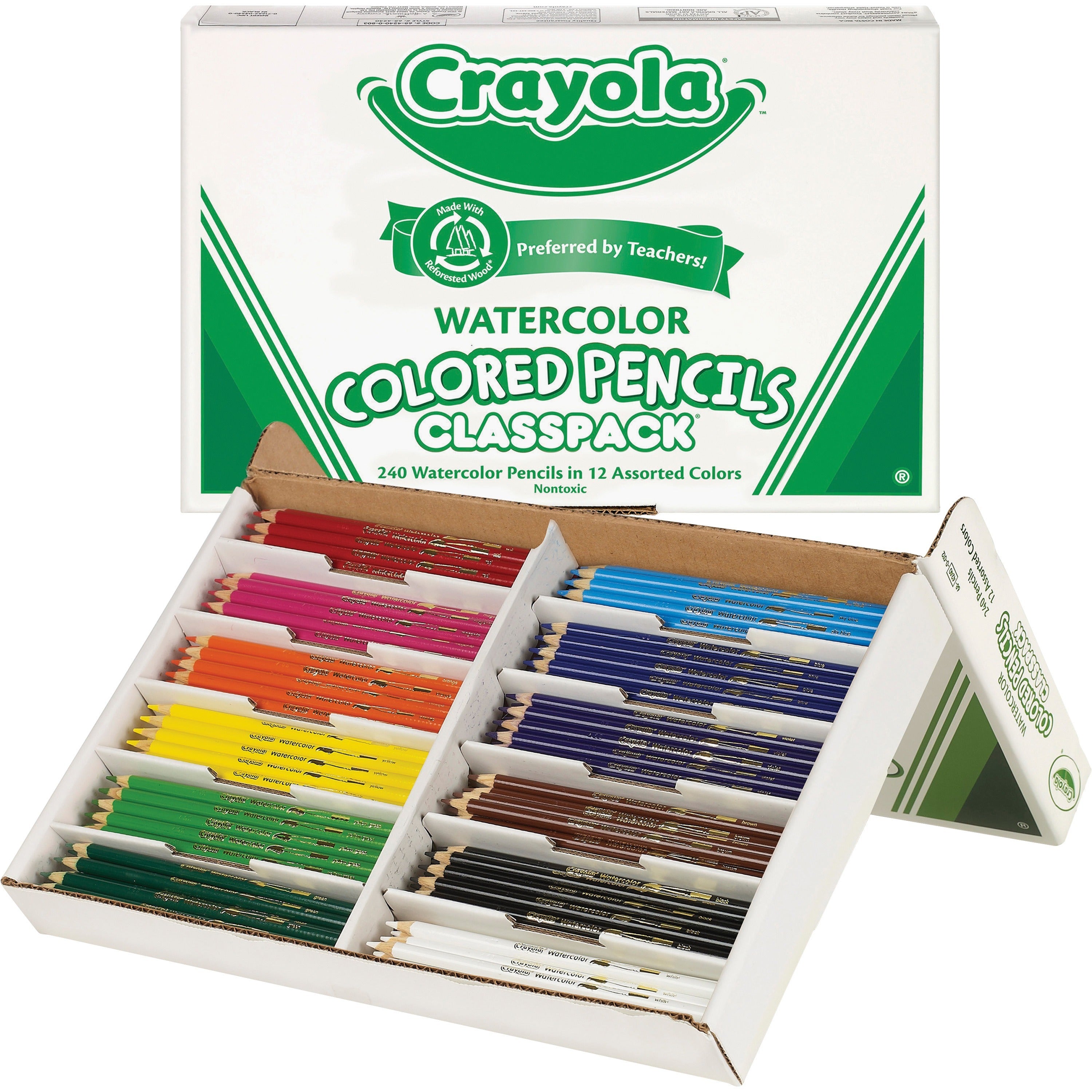 crayola-classpack-watercolor-pencil-set-assorted-lead-wood-barrel-pre-sharpened-non-toxic-240-box_cyo684240 - 2