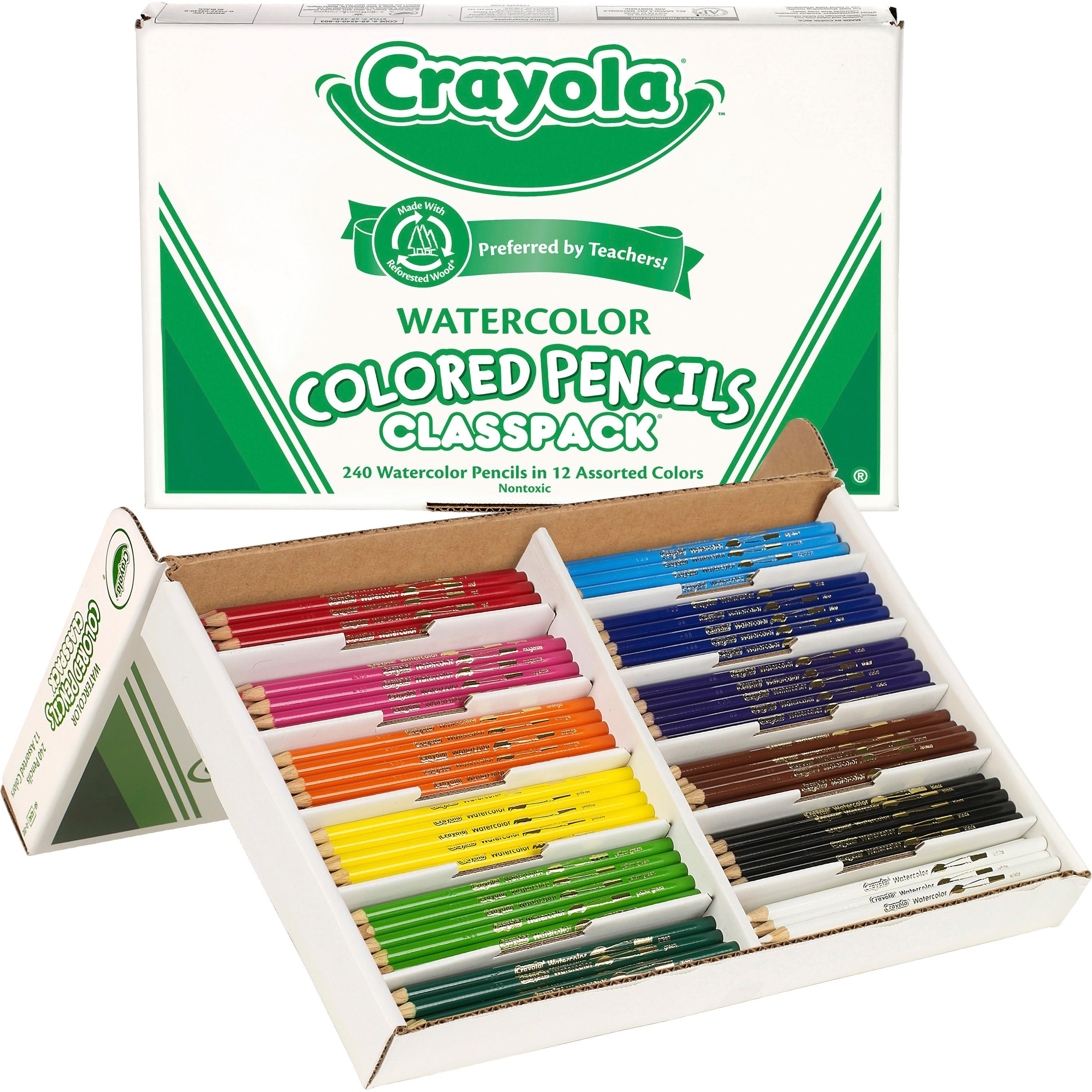 crayola-classpack-watercolor-pencil-set-assorted-lead-wood-barrel-pre-sharpened-non-toxic-240-box_cyo684240 - 1
