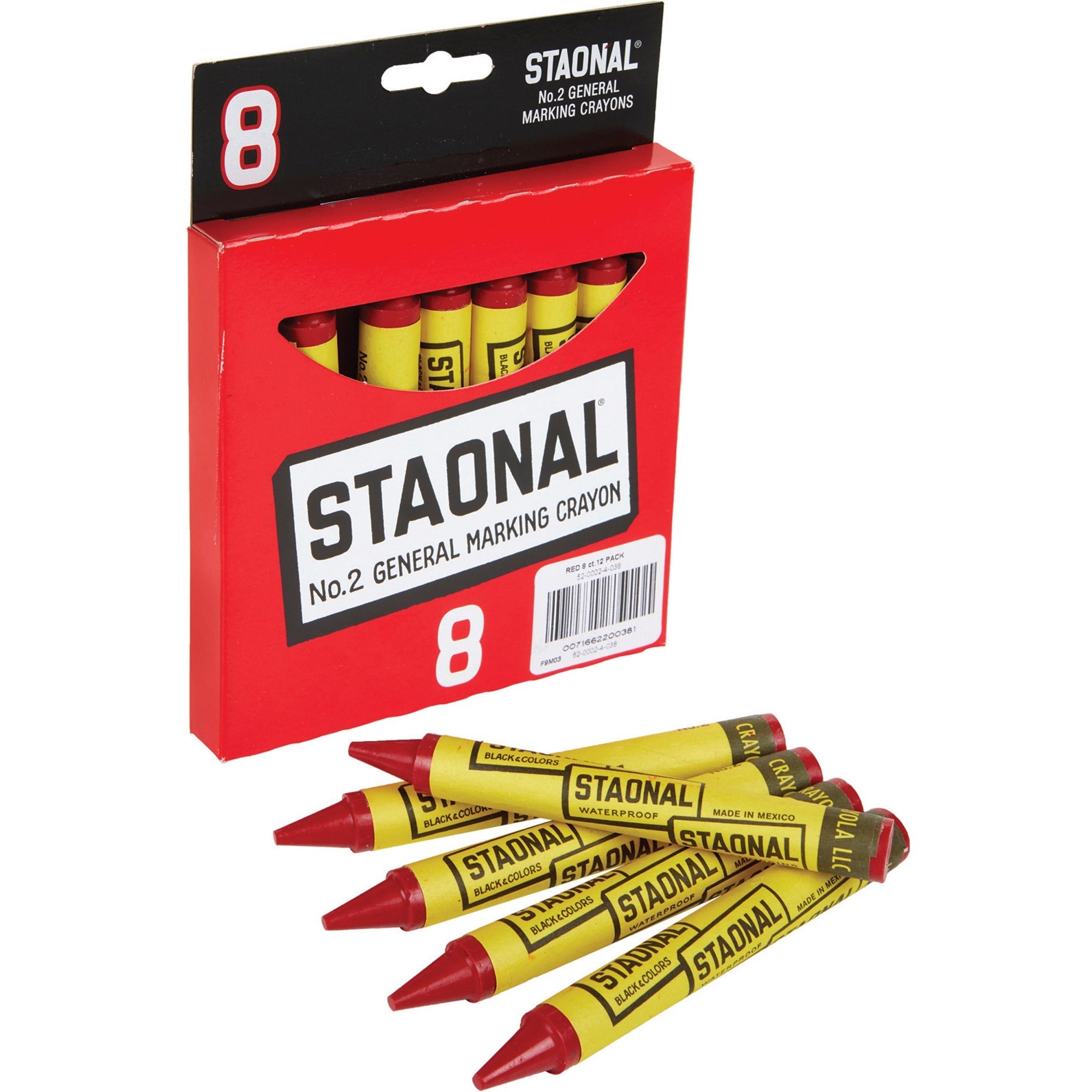 Crayola Staonal Marking Crayon - 5" Length - 0.5" Diameter - Red - 8 / Box -