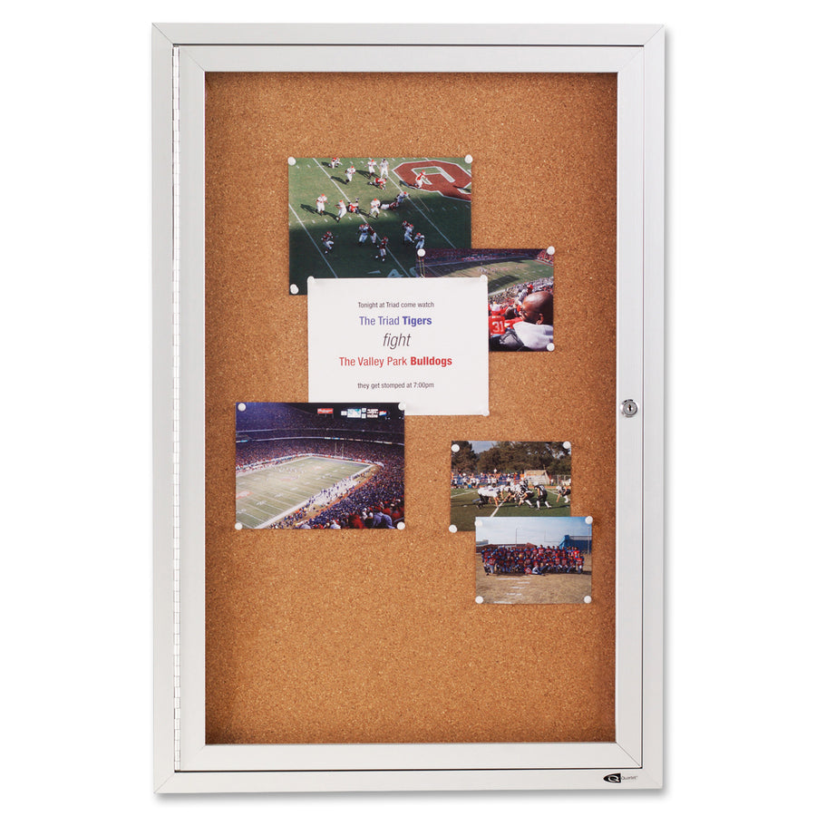 Quartet Enclosed Cork Bulletin Board for Outdoor Use - 36" Height x 24" Width - Brown Cork Surface - Hinged, Wear Resistant, Tear Resistant, Water Resistant, Shatter Proof, Acrylic Glass, Weather Resistant, Lock - Silver Aluminum Frame - 1 Each -
