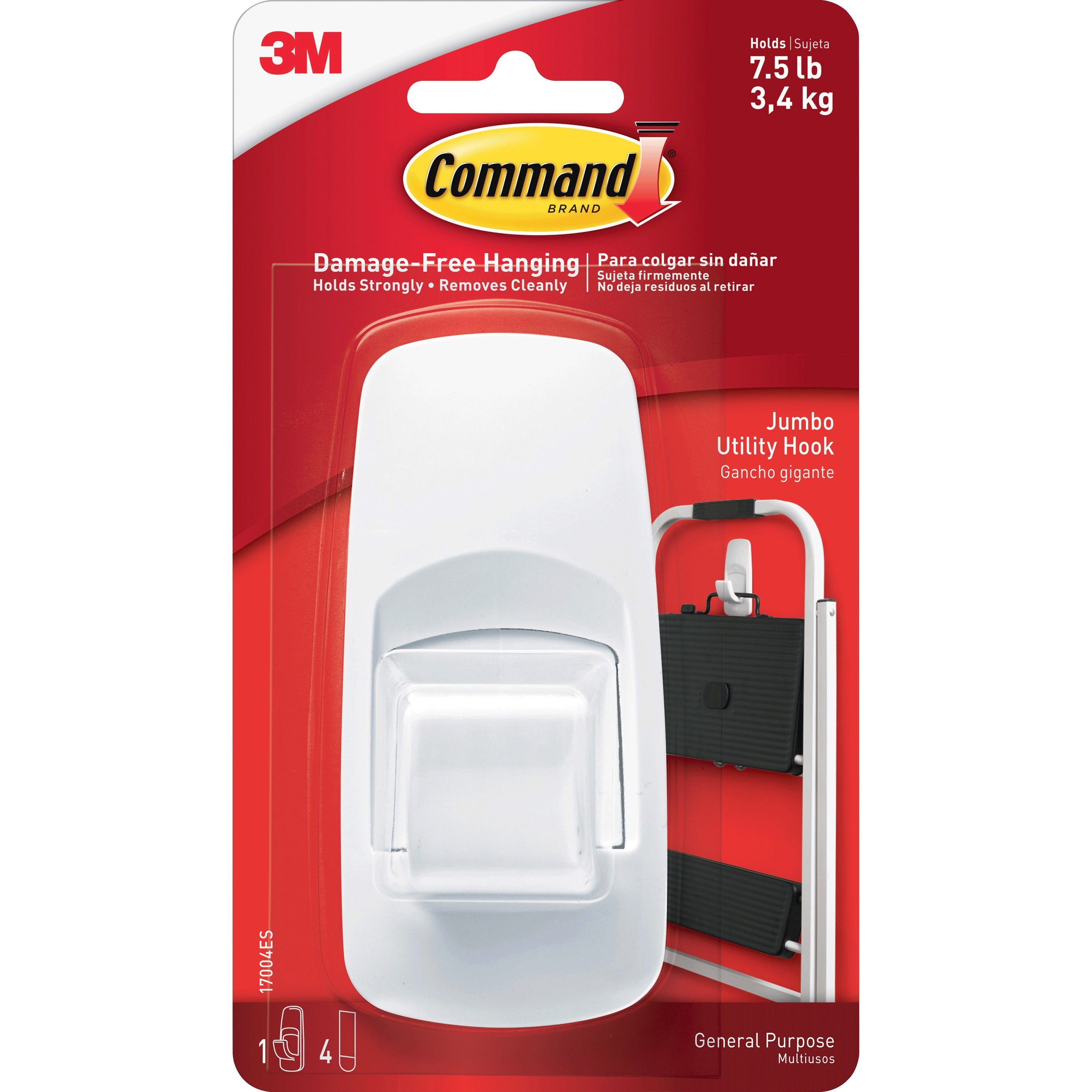 Command Jumbo Hook with Adhesive, Sold as 1 Package - 1