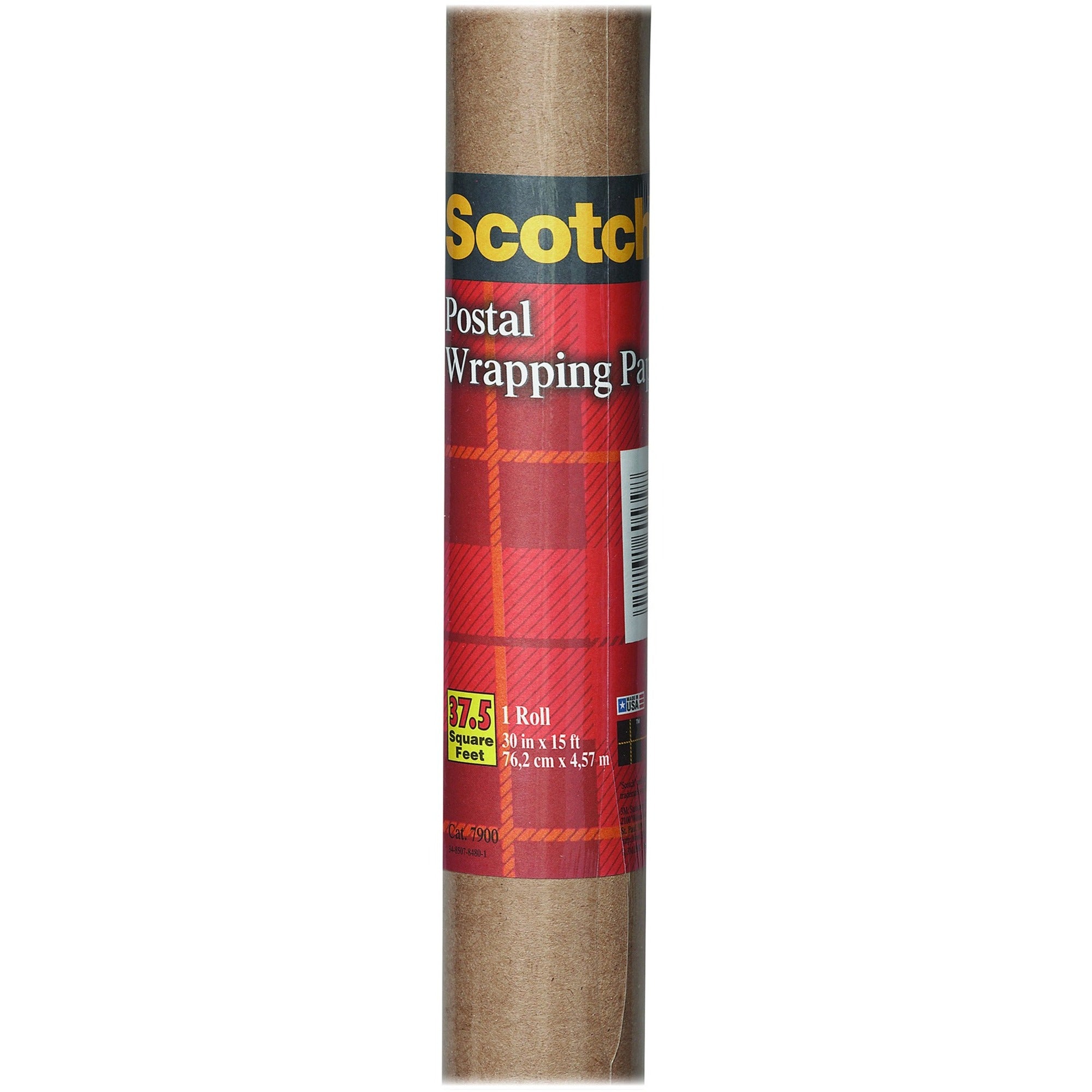 Scotch Postal Wrapping Paper - 30" Width x 15 ft Length - 60 lb Basis Weight - Kraft - Brown - 1 / Roll -