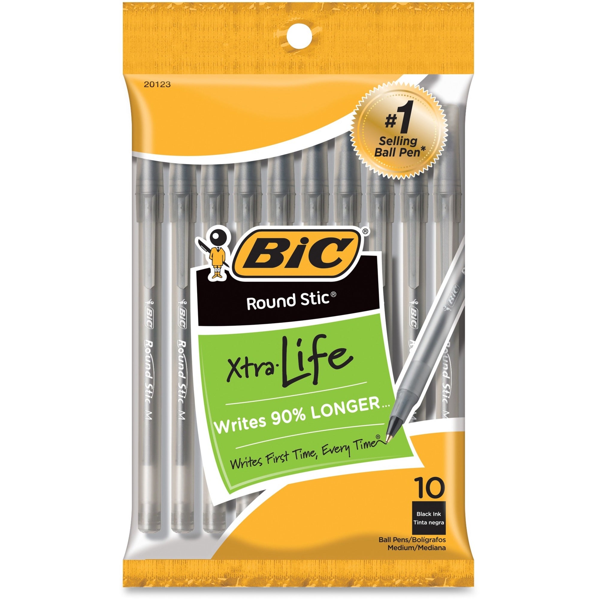 BIC Round Stic Ballpoint Pens - Medium Pen Point - Black - 10 / Pack -