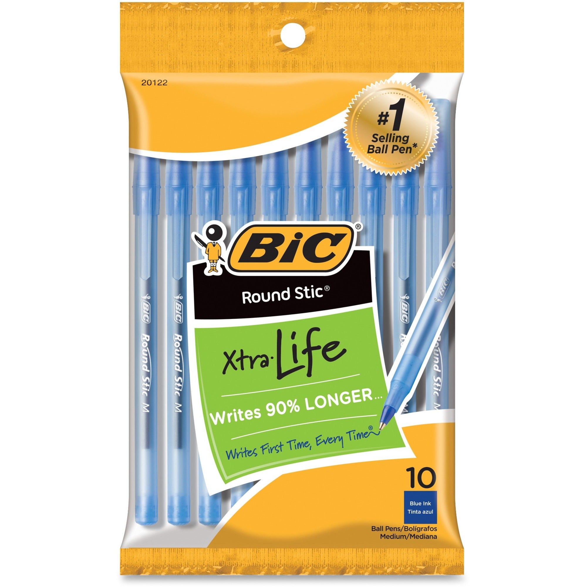 BIC Round Stic Ballpoint Pens - Medium Pen Point - Blue - 10 / Pack -
