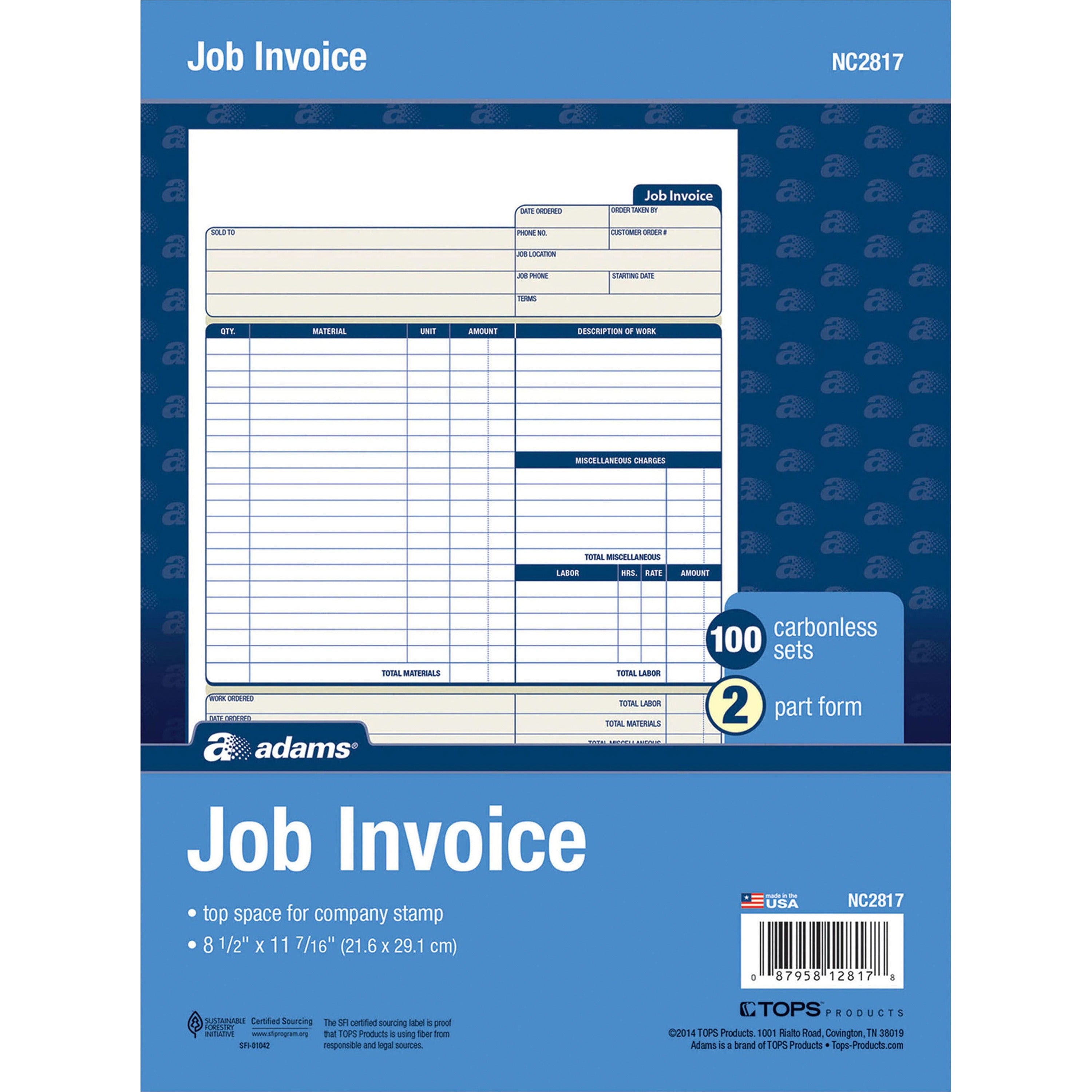 Adams Contractor Forms - 100 Sheet(s) - 2 PartCarbonless Copy - 8.50" x 11.43" Form Size - White - 1 Each -