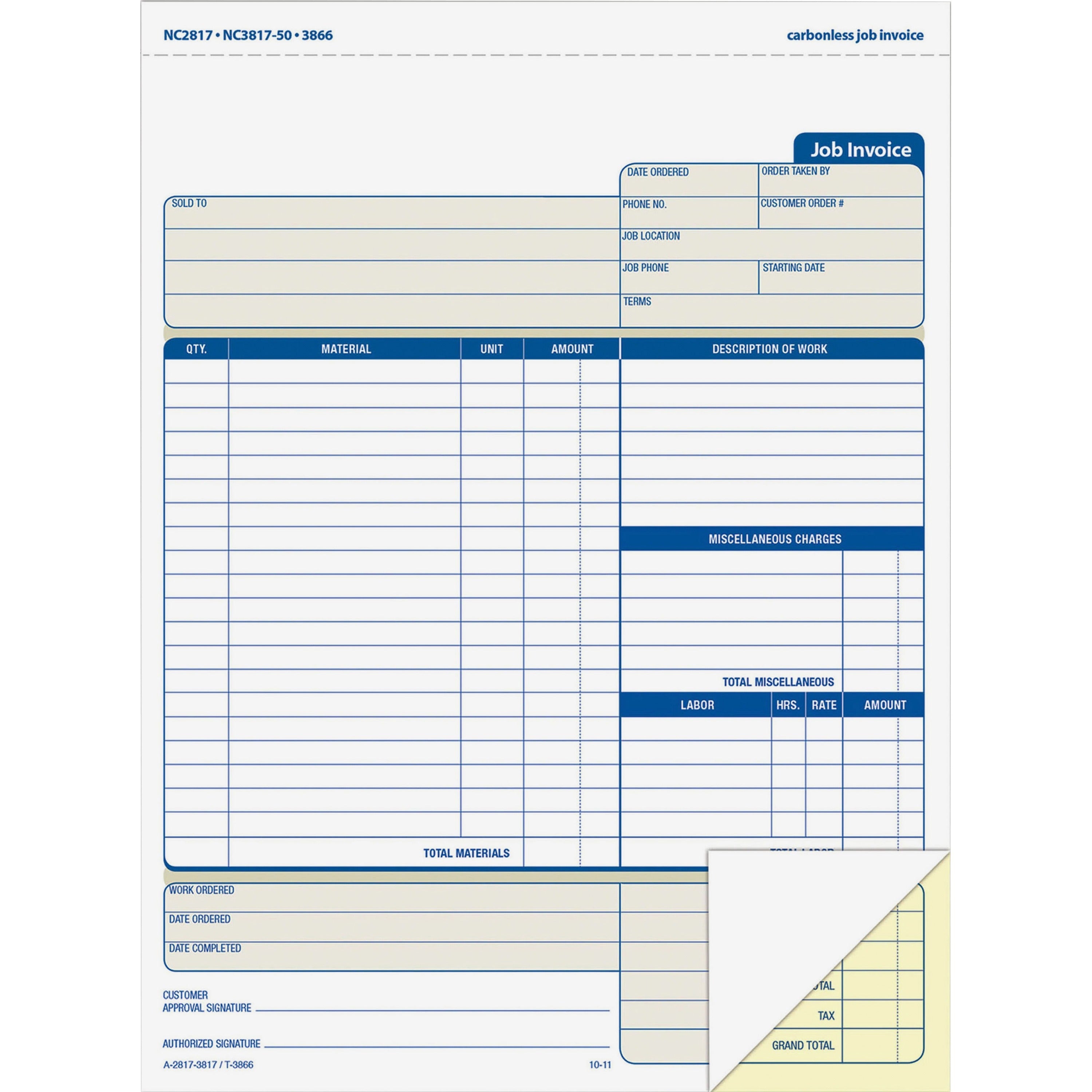 Adams Contractor Forms - 100 Sheet(s) - 2 PartCarbonless Copy - 8.50" x 11.43" Form Size - White - 1 Each -