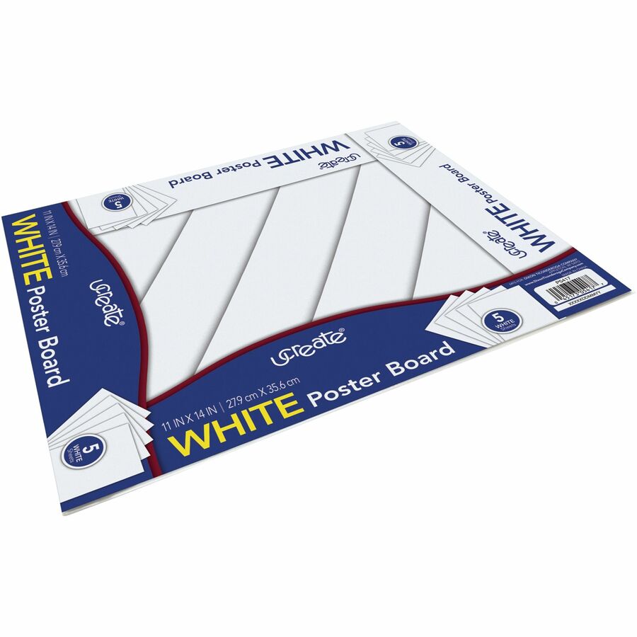 UCreate Poster Board Package - Poster, Sign, Art, Office Project, Home Project, Chart - 11"Width x 14"Length - 5 / Pack - White -