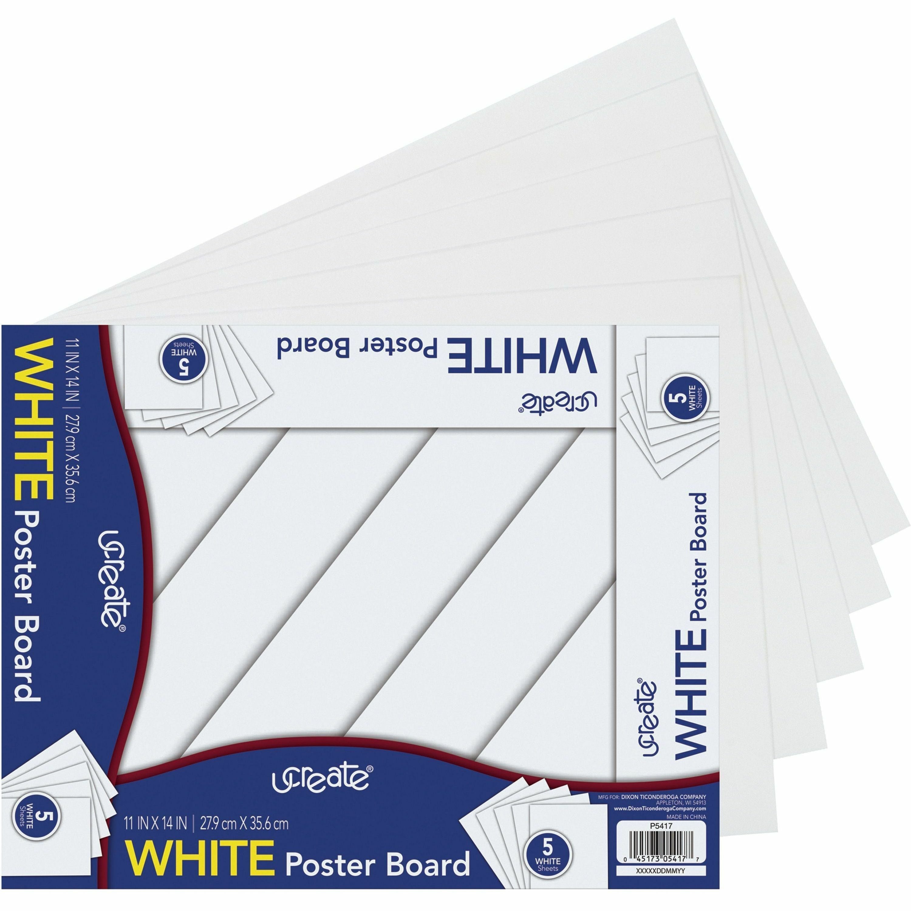 UCreate Poster Board Package - Poster, Sign, Art, Office Project, Home Project, Chart - 11"Width x 14"Length - 5 / Pack - White -