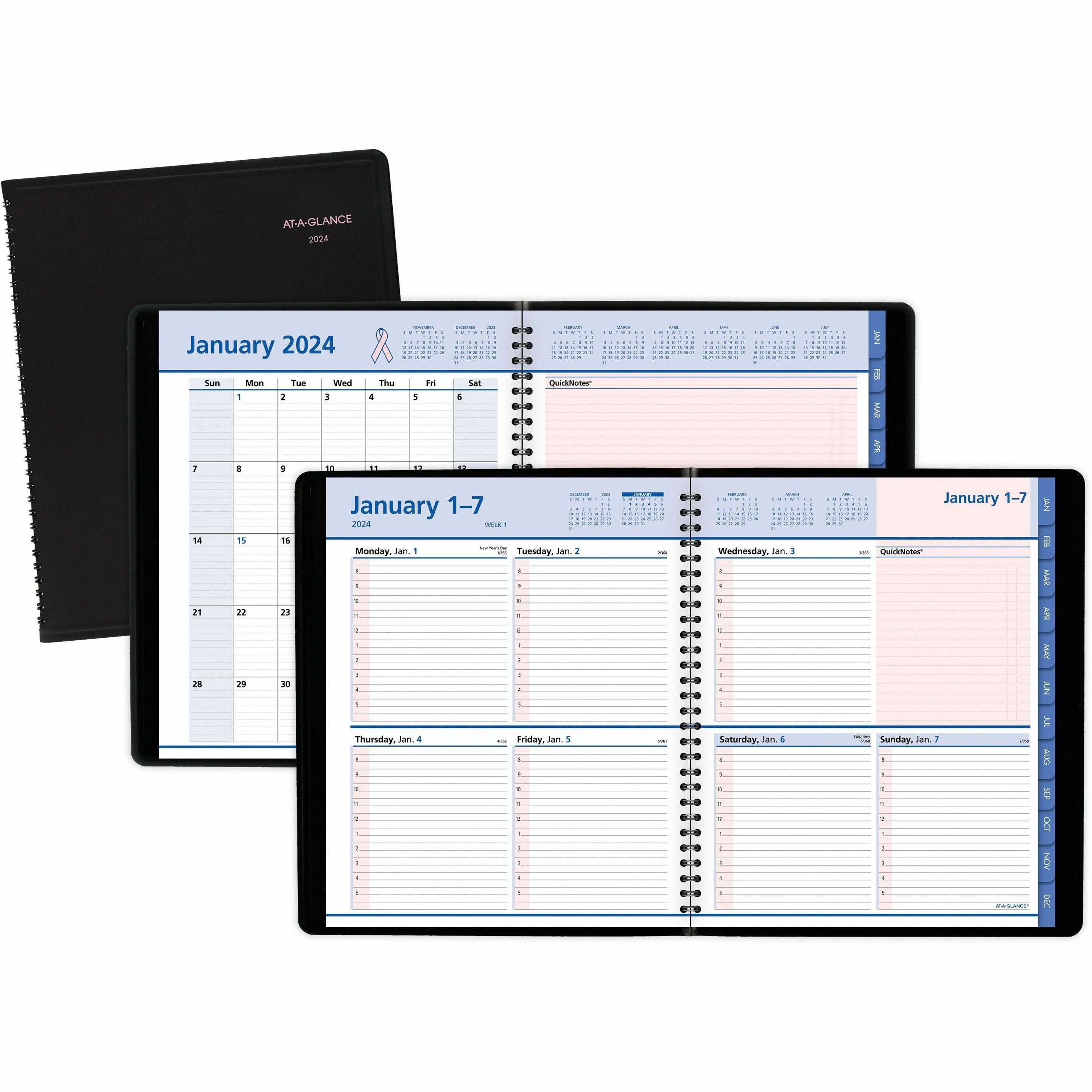 At-A-Glance QuickNotes City of Hope Appointment Book Planner - Large Size - Julian Dates - Weekly, Monthly - 13 Month - January 2024 - January 2025 - 8:00 AM to 5:00 PM - Hourly, 8:00 AM to 5:00 PM - Monday - Sunday - 1 Week, 1 Month Double Page Layo -