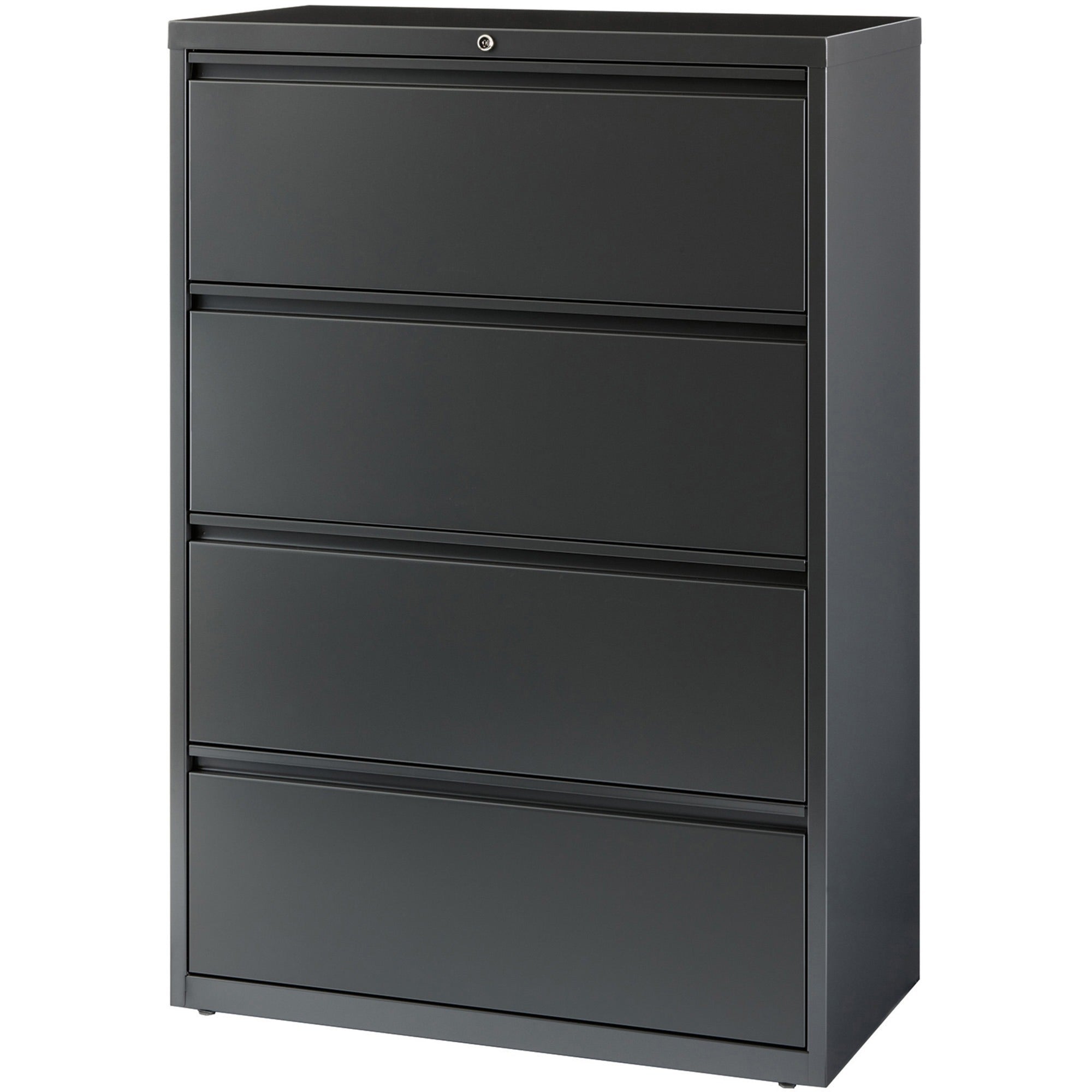 Lorell Fortress Series Lateral File - 36" x 18.6" x 52.5" - 4 x Drawer(s) - Legal, Letter, A4 - Lateral - Rust Proof, Leveling Glide, Interlocking - Charcoal - Baked Enamel - Steel - Recycled -