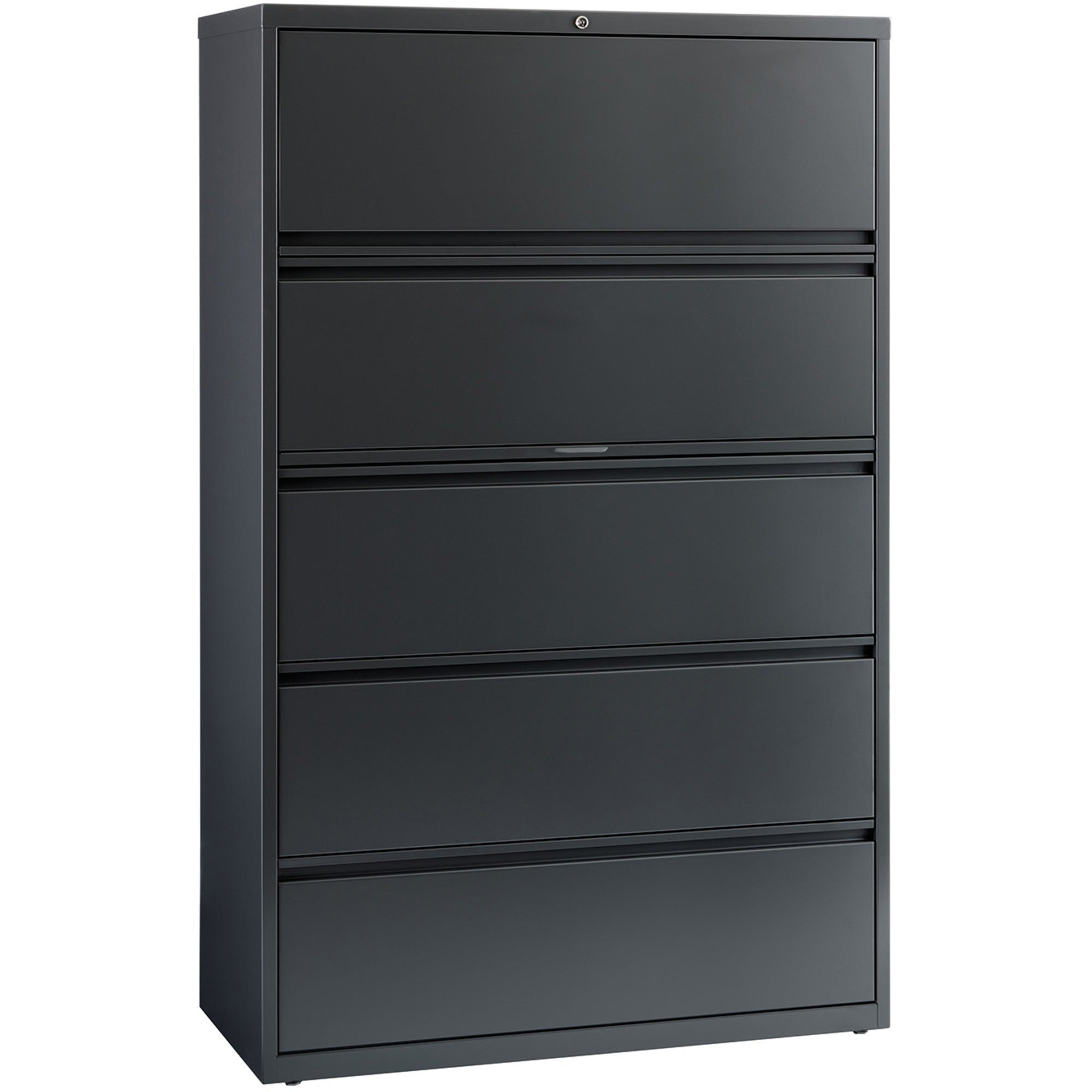 Lorell Fortress Series Lateral File w/Roll-out Posting Shelf - 42" x 18.6" x 67.7" - 5 x Drawer(s) - Legal, Letter, A4 - Lateral - Rust Proof, Leveling Glide, Interlocking - Charcoal - Steel - Recycled -