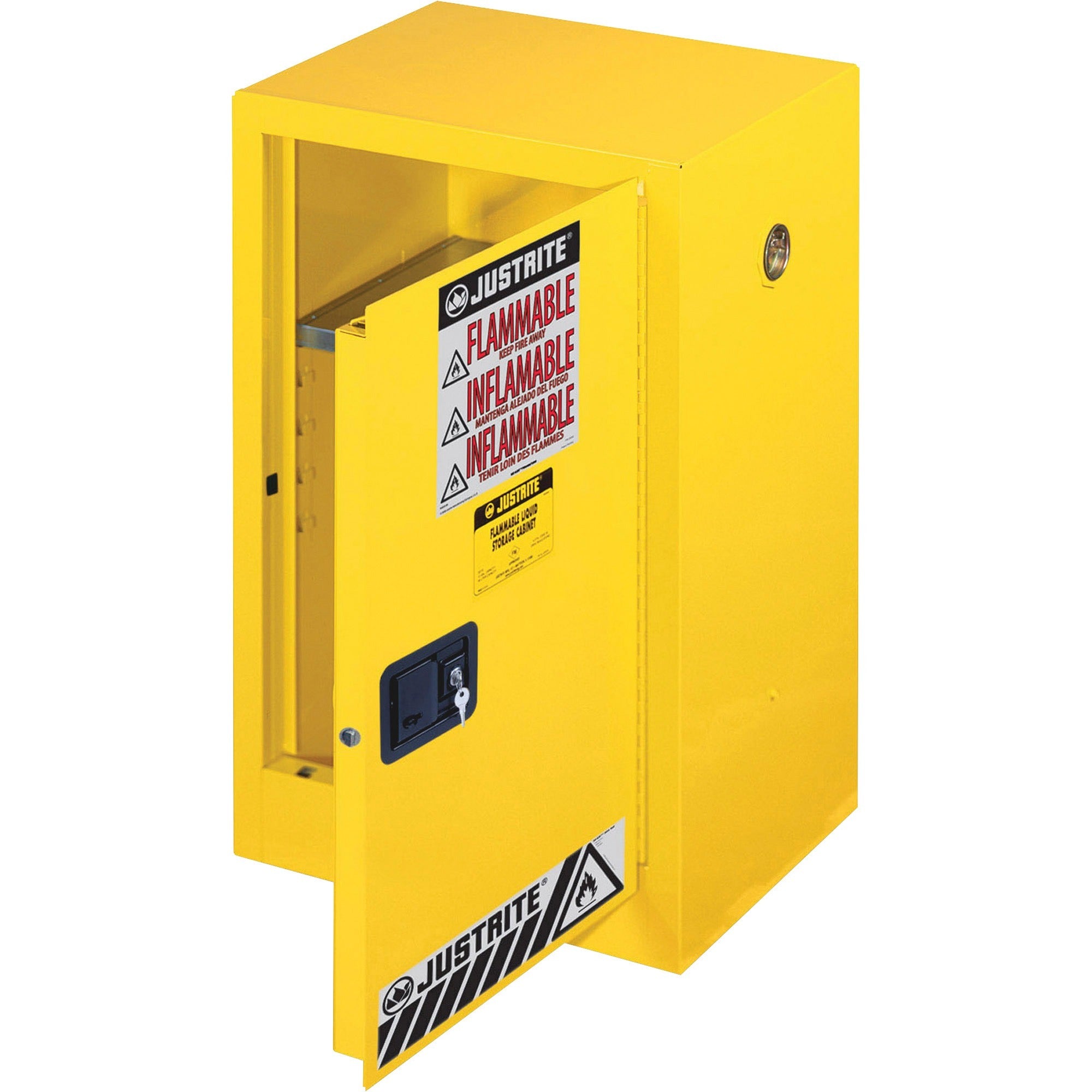 Justrite Flammable Liquid Cabinet - 18" x 23.3" x 35" - 1 x Shelf(ves) - 1 x Front Open Door(s) - Yellow -