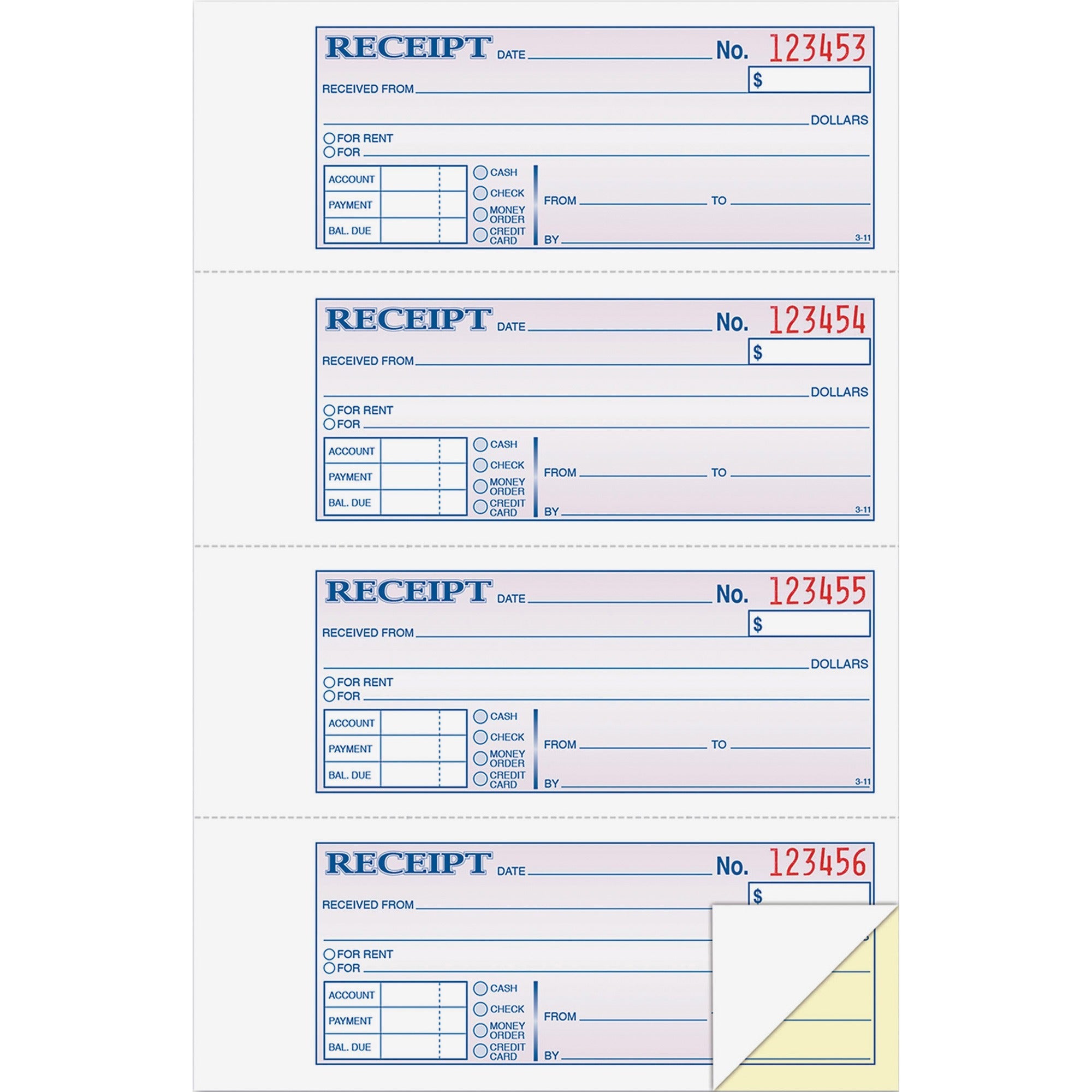 Adams Money/Rent Receipt Book - 200 Sheet(s) - Tape Bound - 2 PartCarbonless Copy - 7.62" x 11" Sheet Size - White - 1 Each -