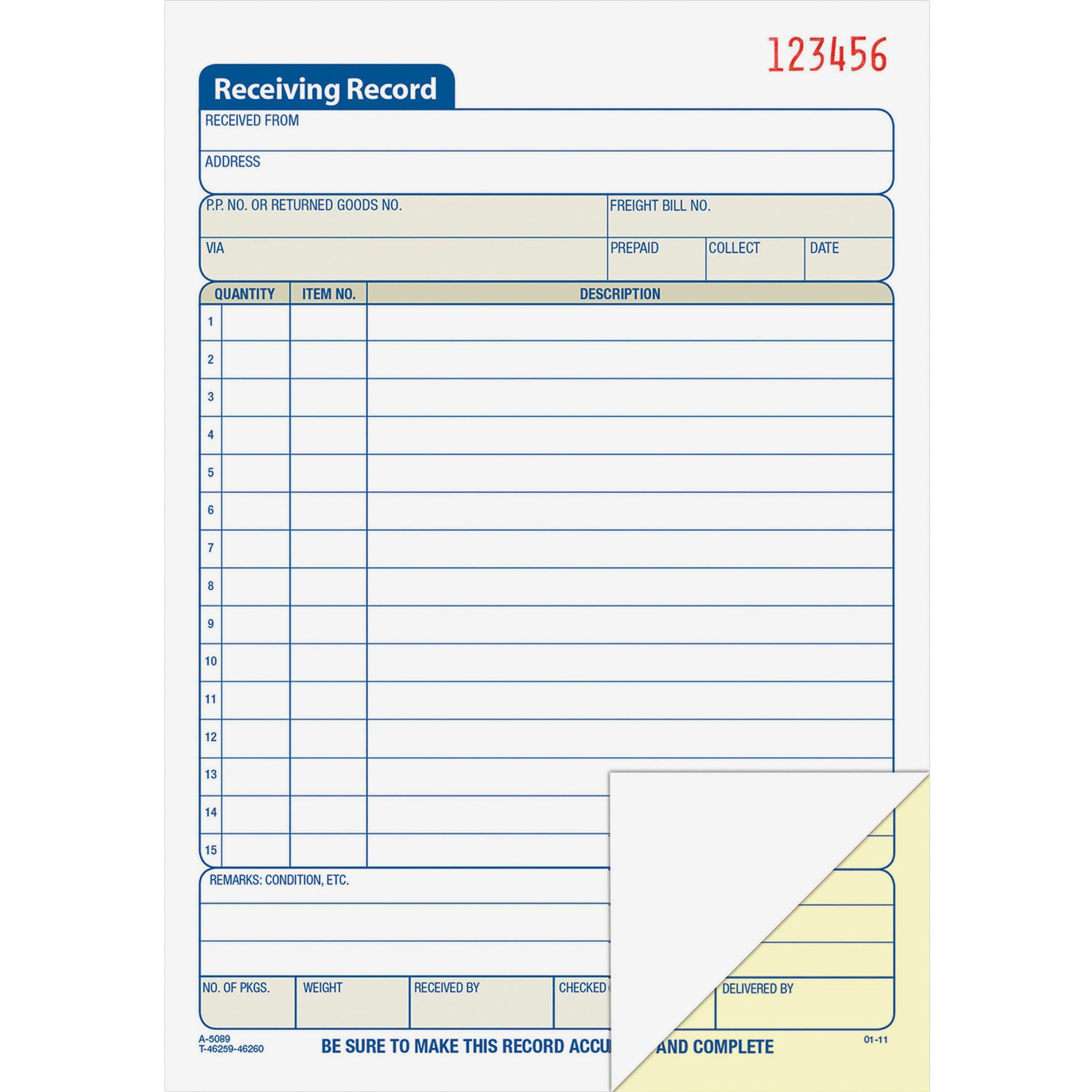Adams Carbonless Receiving Record Book - 50 Sheet(s) - 2 PartCarbonless Copy - 5.56" x 8.43" Sheet Size - White - 1 Each -