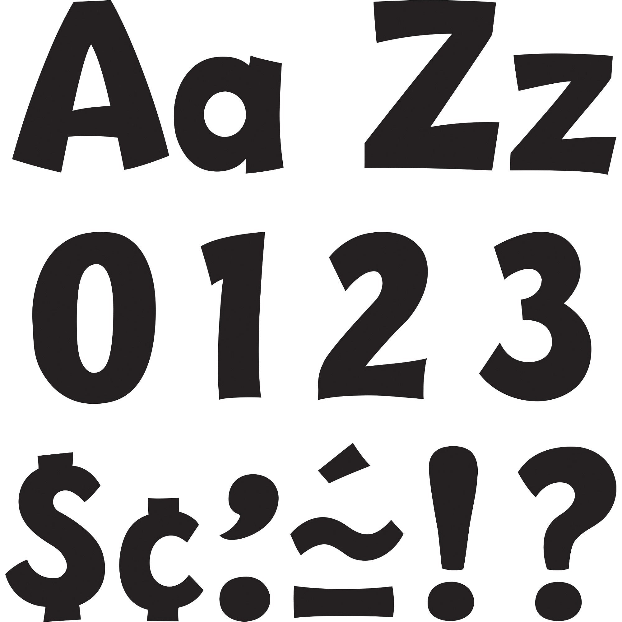 Trend 4" Ready Letter Playful Combo Pack - 83 x Lowercase Letters, 59 x Capital Letter, 36 x Punctuation Marks, 18 x Spanish Accent Mark Shape - Pin-up - Pin Style - Pre-punched - 4" Height x 8" Length - Black - 3 / Pack -