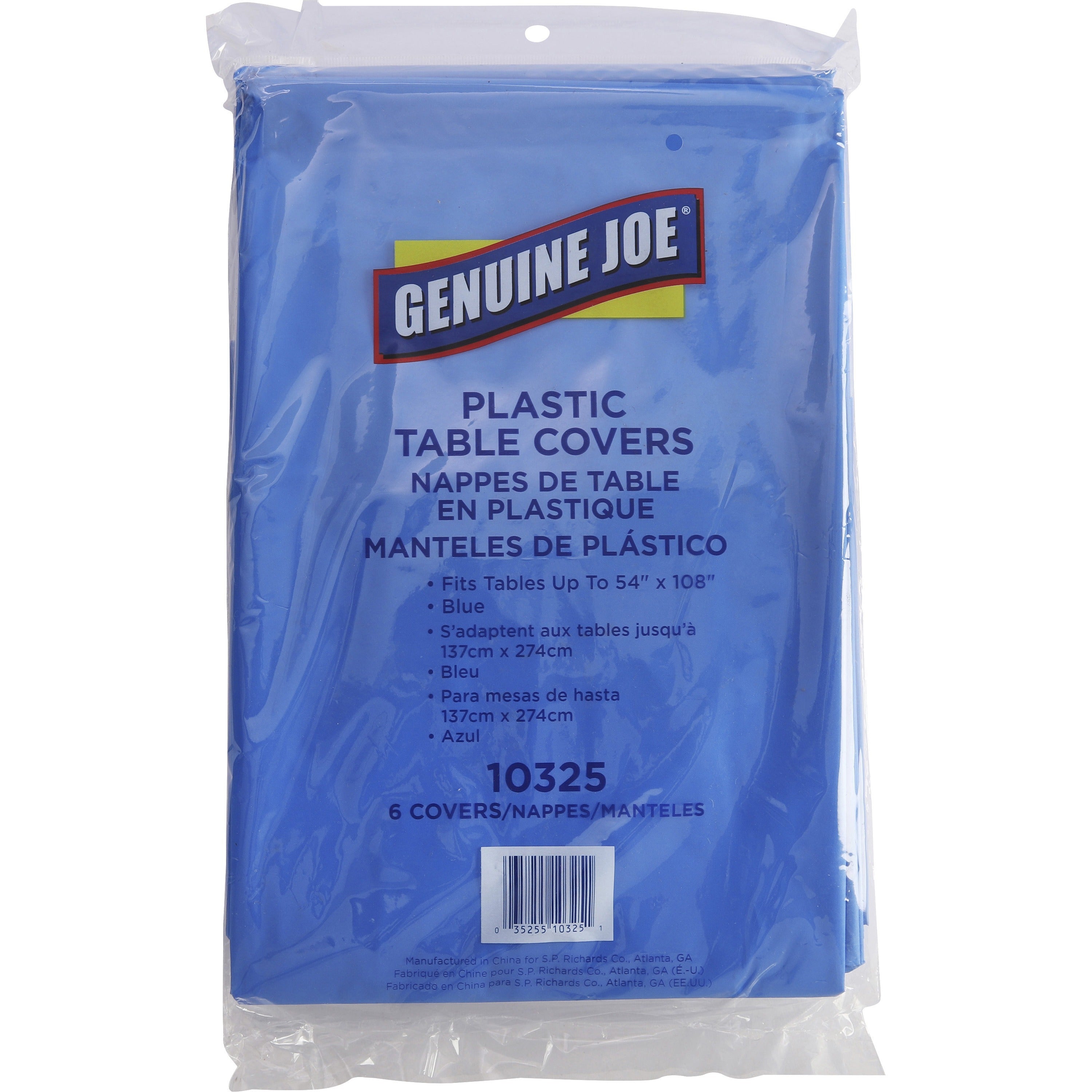 Genuine Joe Plastic Rectangular Table Covers - 108" Length x 54" Width - Plastic - Blue - 6 / Pack -