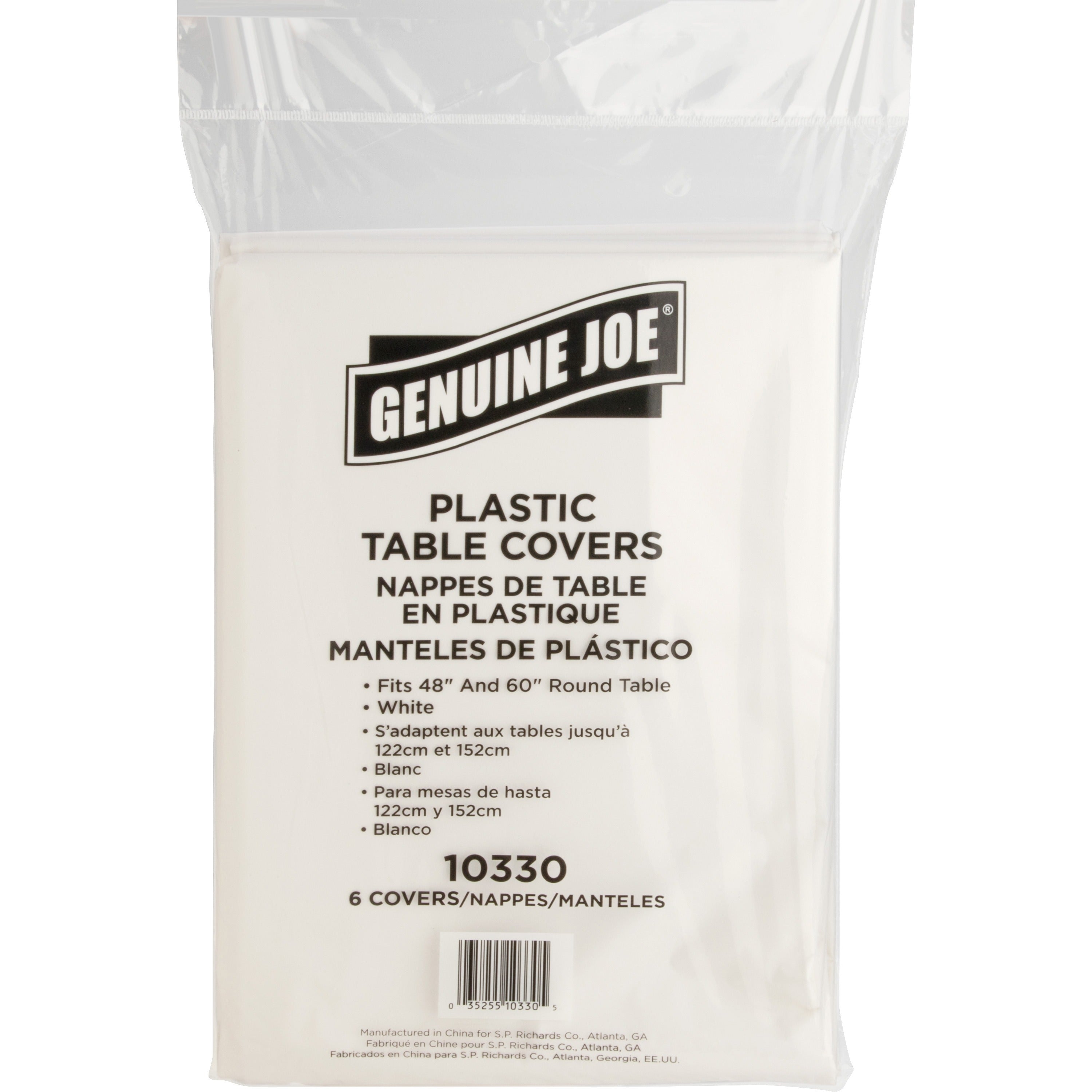 Genuine Joe Plastic Round Tablecovers - 84" Diameter - Plastic - White - 6 / Pack -